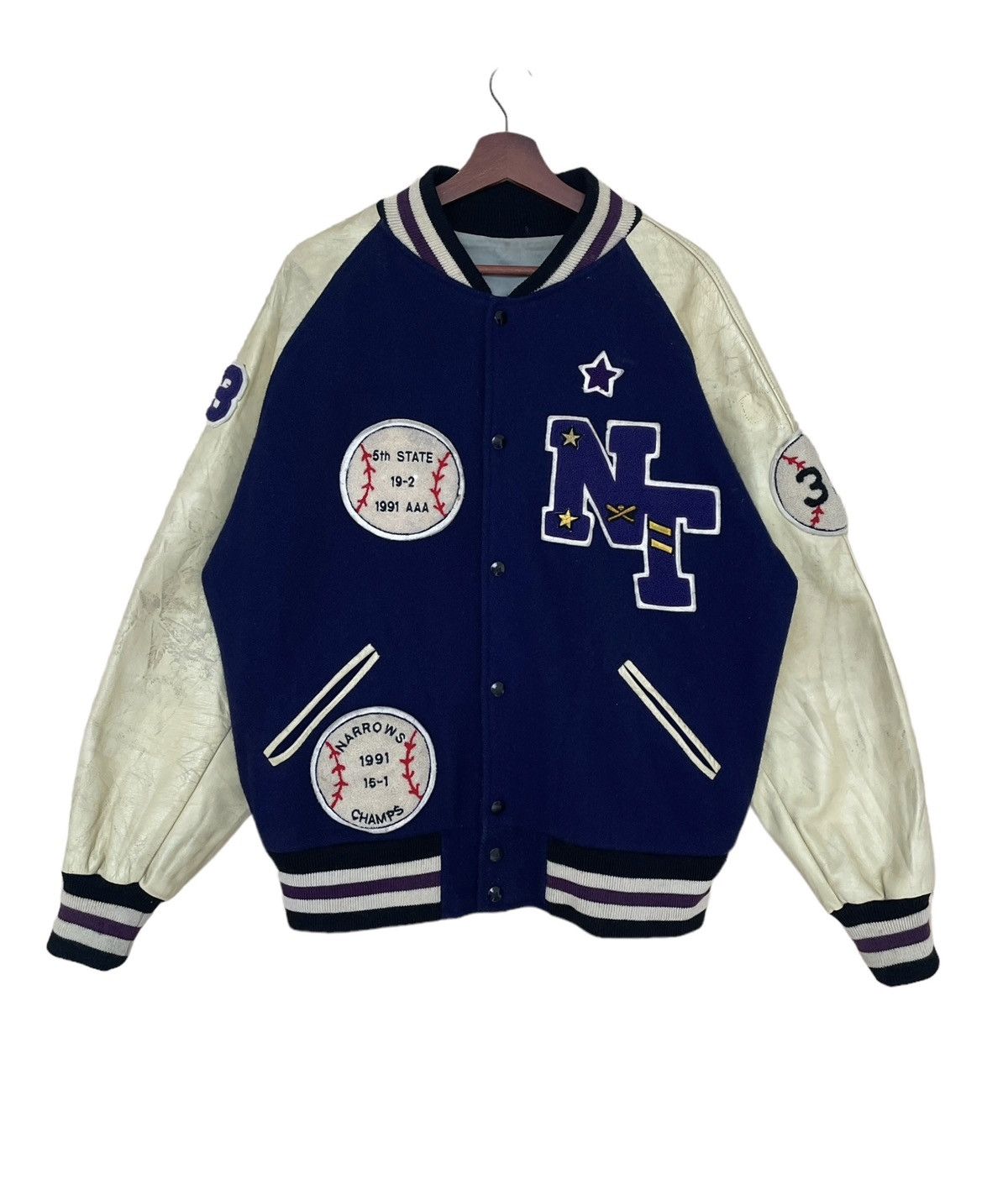 Vintage Vintage Baseball Team Narrow Champ Wool Leather Jacket 1990s Size US L / EU 52-54 / 3 - 1 Thumbnail