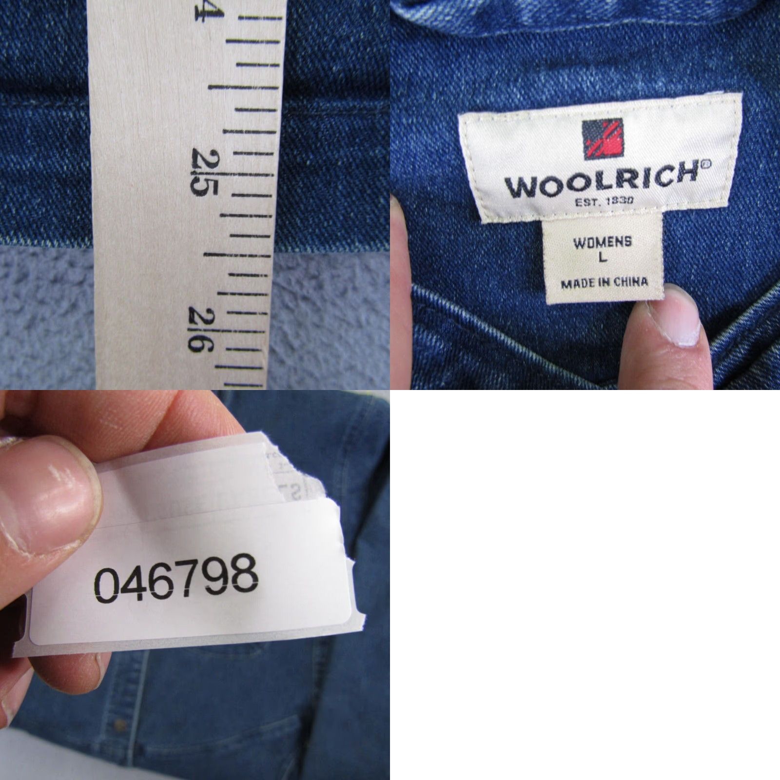 Vintage Woolrich Bomber Jacket Womens Large Blue Denim Cotton Blend Shoulder Pads Outdoor Coat Size 36" / US 14 / IT 50 - 8 Thumbnail