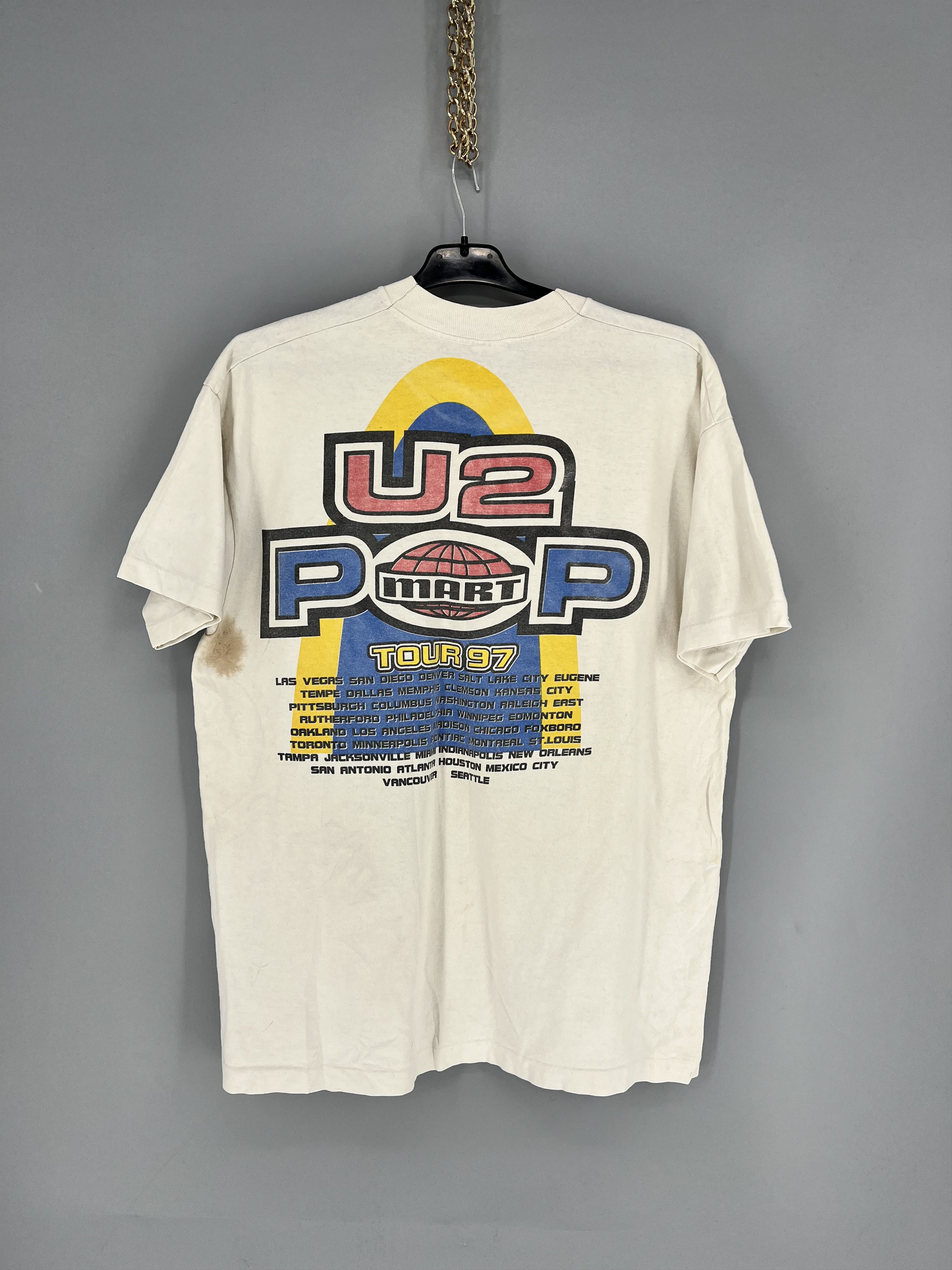 Band Tees Vintage U2 Pop Mart Concert Shirt Rock Band White Cotton 90s Size US XL / EU 56 / 4 - 13 Thumbnail