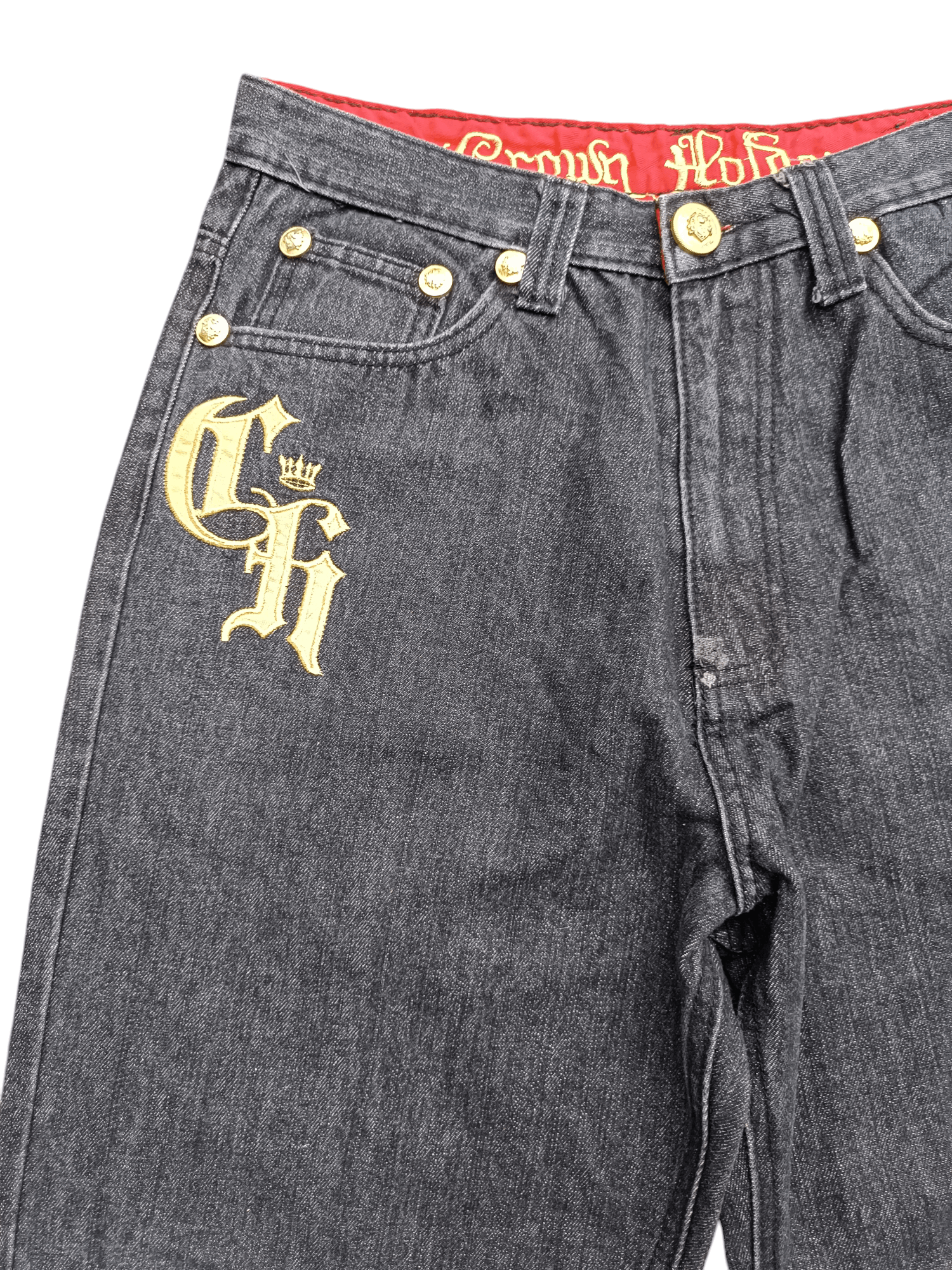 Affliction Crown Holder Gold Embroidered Baggy Y2K Wide Leg Denim E185 Size US 30 / EU 46 - 3 Thumbnail