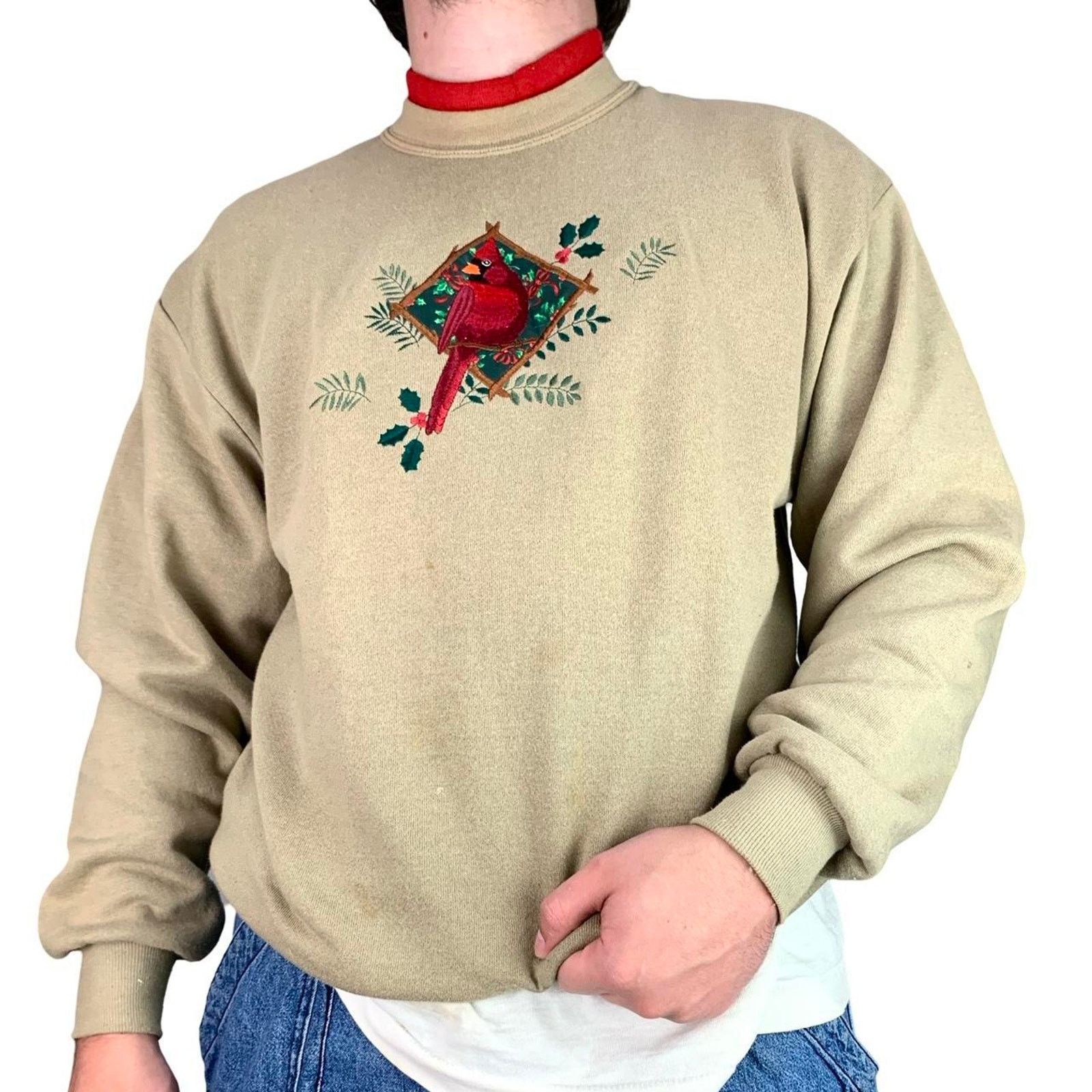 Vintage Vintage 90s Embroidered Cardinal Crewneck Sweatshirt Size L / US 10 / IT 46 - 2 Thumbnail
