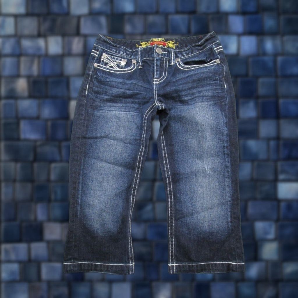 Vintage Maurices Y2K Women's Denim Capri Jeans Dark Wash Stretch Size 4 Blue Capri Jeans Womens Size 27" / US 4 / IT 40 - 1 Thumbnail