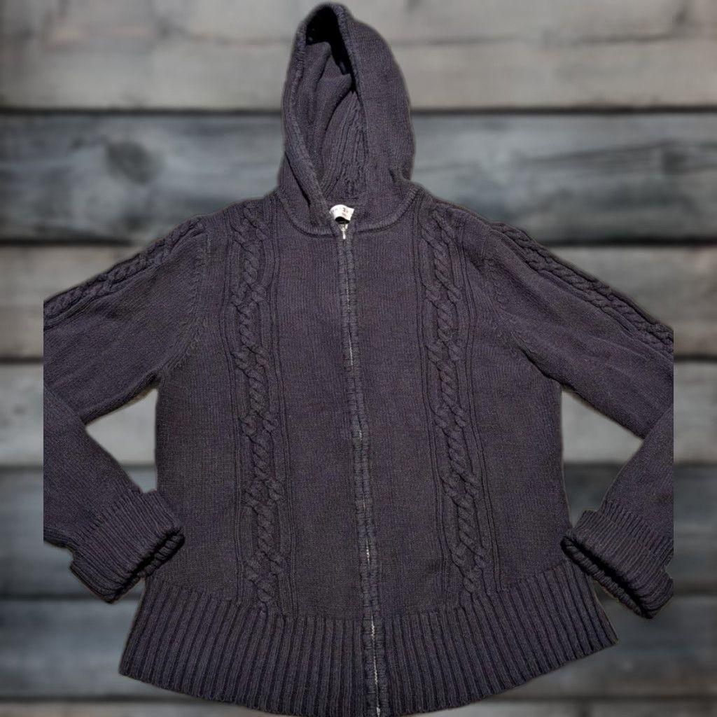 Tommy Hilfiger VINTAGE Tommy Hilfiger Women’s Sweater Full Zip Hooded Cable Knit Black XL Japan Size XL / US 12-14 / IT 48-50 - 1 Thumbnail