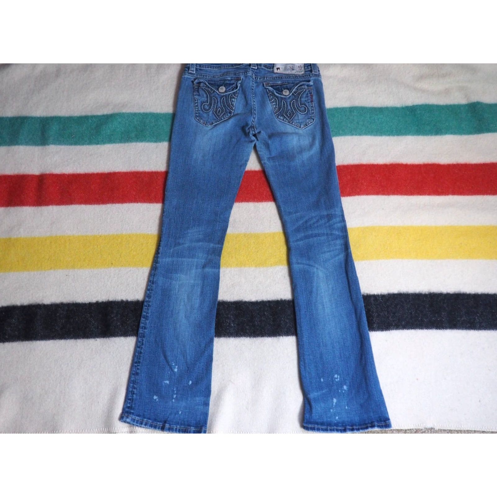 Vintage VTG Mek Denim Grand Island Low Rise Jeans 29x33 Womens Blue Denim Bootcut 2000s Grunge Logo Emroidered Vintage Size 29" - 2 Thumbnail