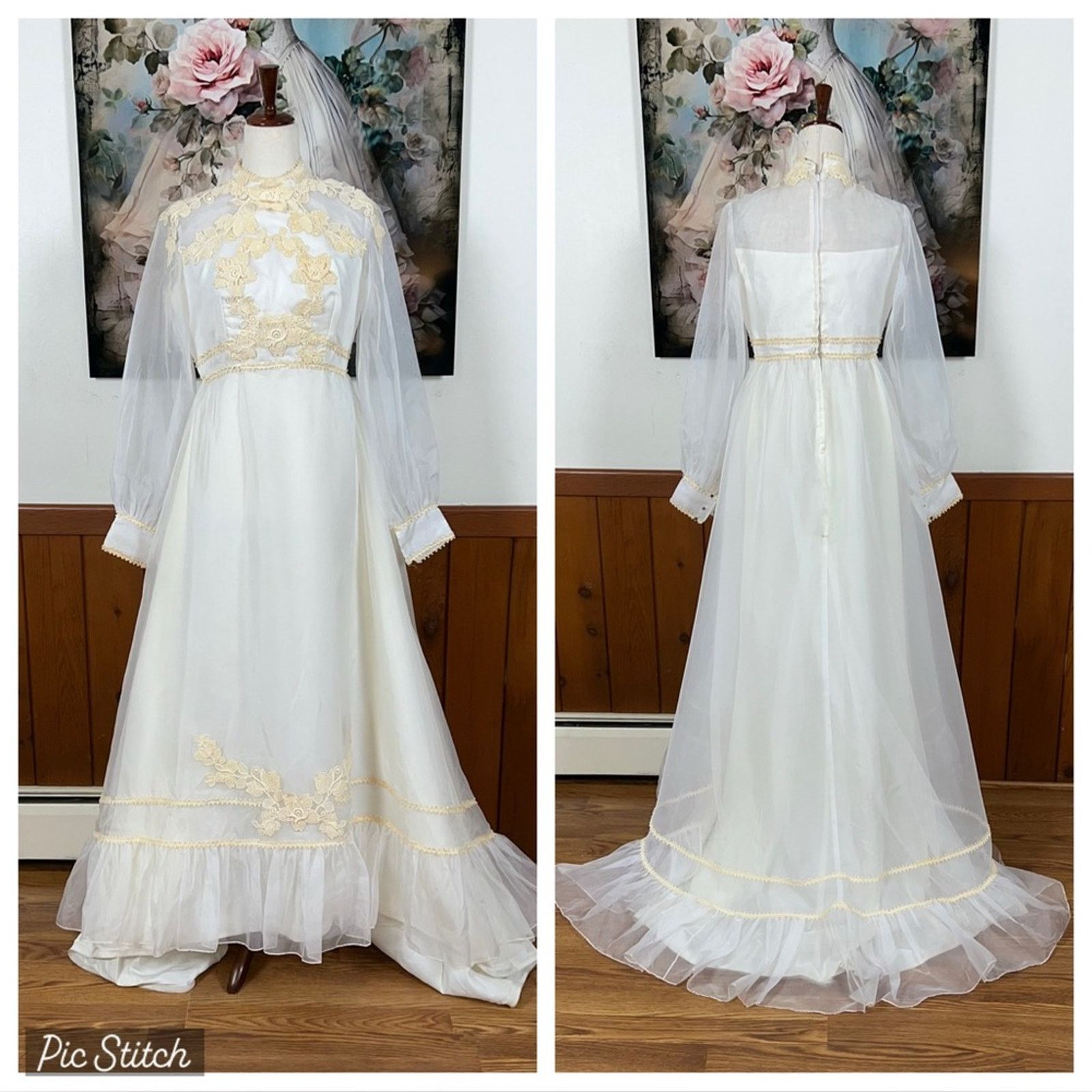 Vintage Pretty Vintage 1970s Organza Wedding Gown! Size L / US 10 / IT 46 - 1 Thumbnail