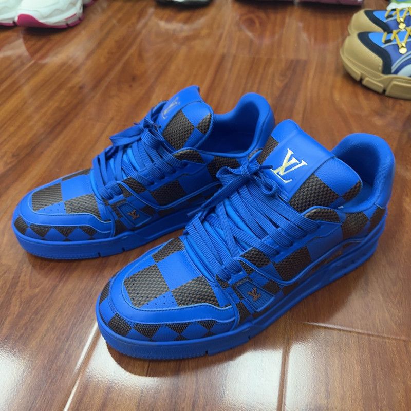 Louis Vuitton Louis Vuitton Blue Checkerboard Low-Top Sneakers 0079 Size US 9 / EU 42 - 1 Thumbnail