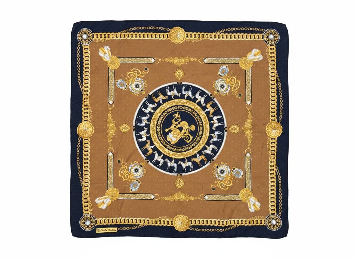 Vintage Vintage Renato Balestra Silk Scarf - Equestrian Chain Motif Size ONE SIZE - 1 Thumbnail