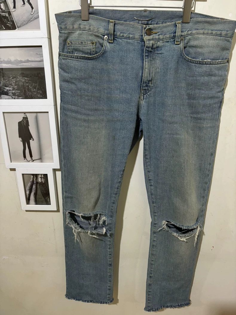 Saint Laurent 15 FW Genuine Light Blue Wash Knife Cut Frin
