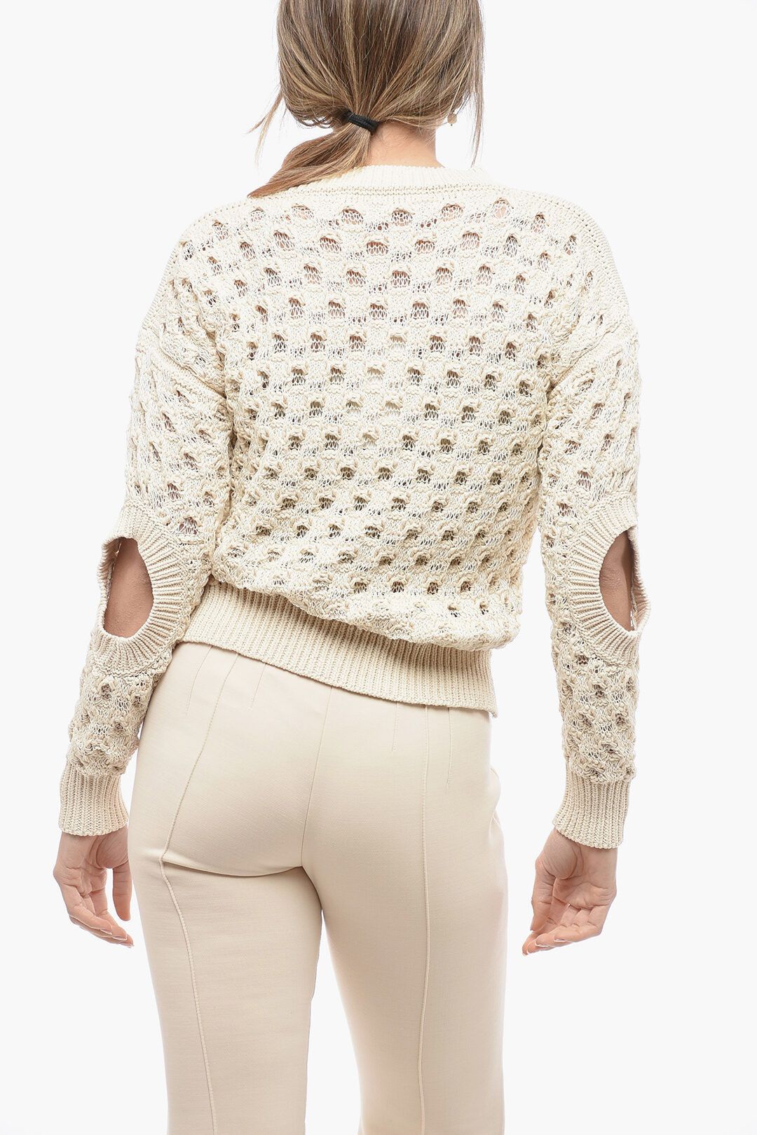 Stella McCartney og1mm0824 Cotton Blend Sweater With Cut-Out in Ivory Size S / US 4 / IT 40 - 2 Thumbnail