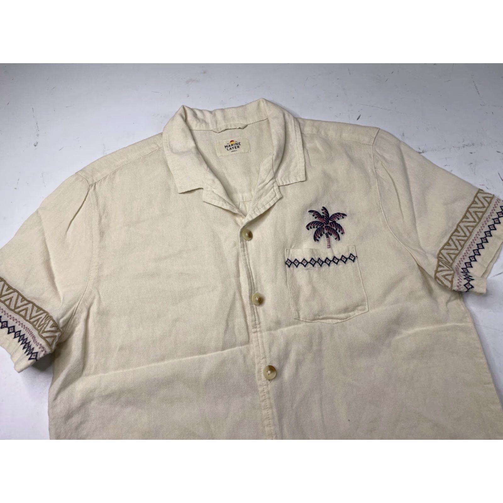 Marine Layer Marine Layer Button-Up Shirt Men’s Small Short Sleeve Embroidered Palm Resort Natural Cotton Spandex Beach Tropical Size US S / EU 44-46 / 1 - 4 Thumbnail