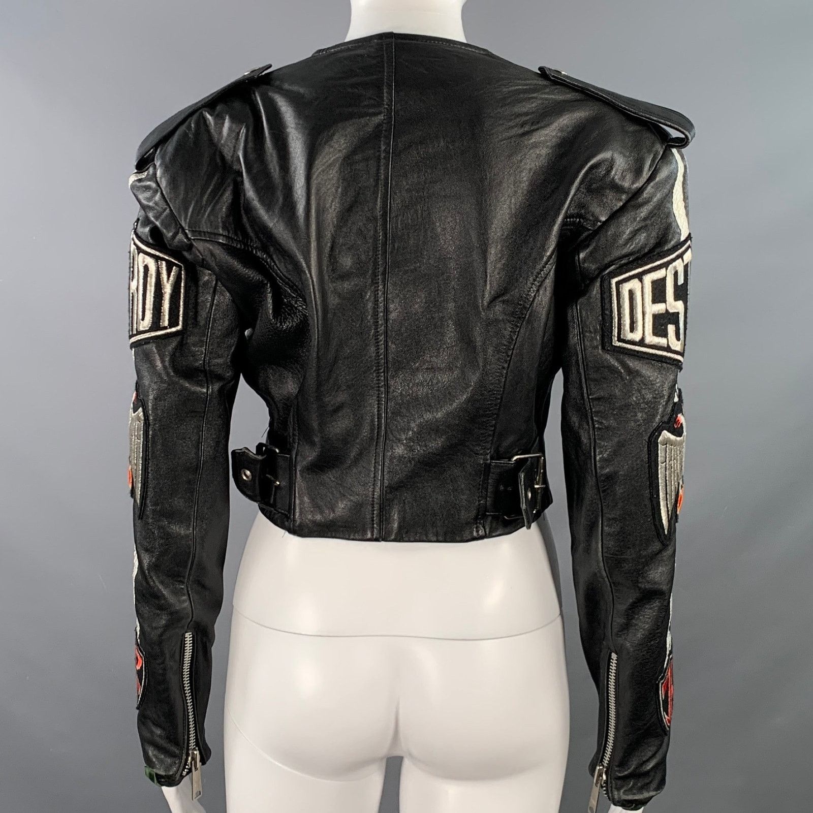 John Richmond JOHN RICHMOND Black Silver Leather Patches Biker Jacket Size US M / EU 48-50 / 2 - 3 Thumbnail