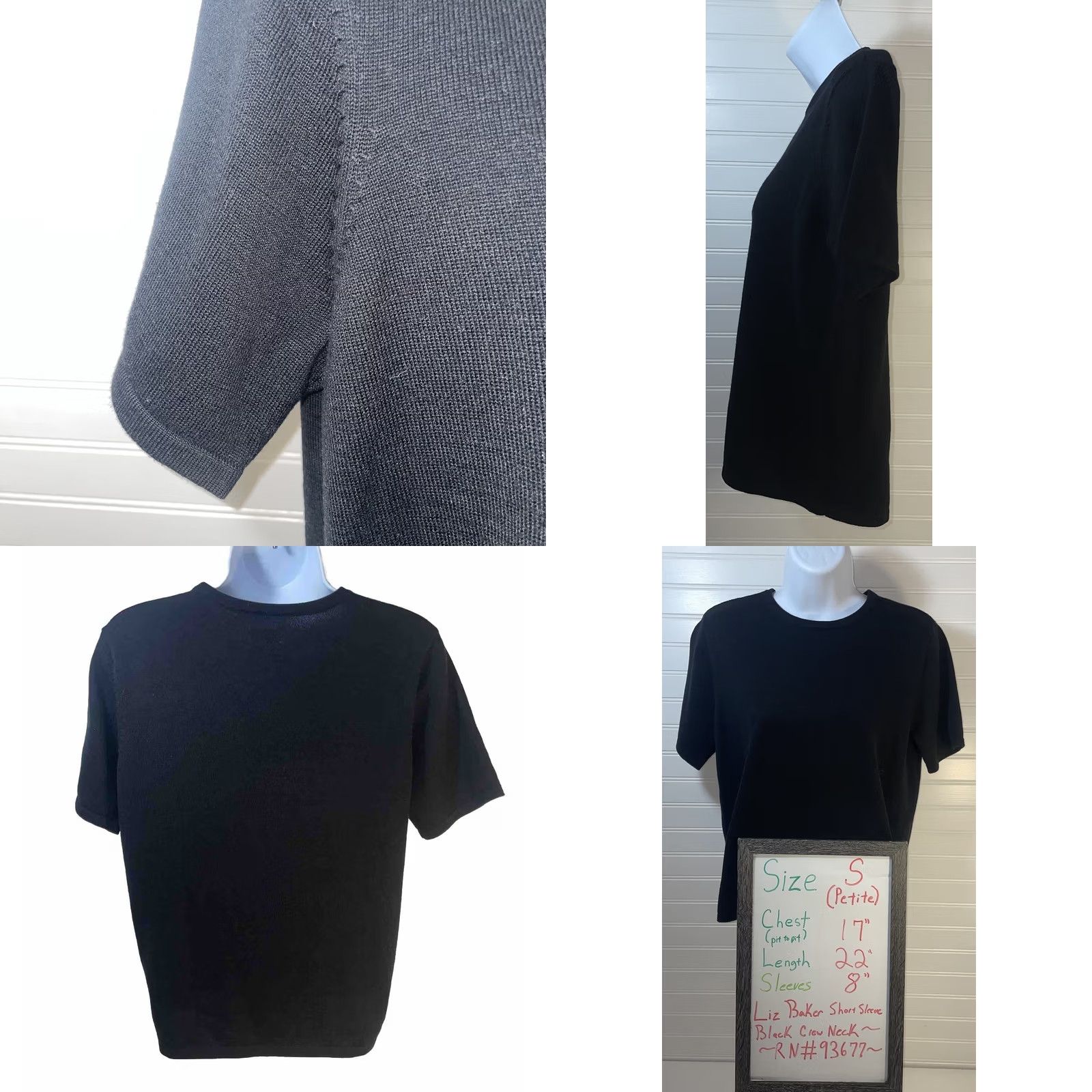 Vintage Liz Baker Short Sleeve Shirt Women Small Black Crew Neck Pullover Knit Blouse Basic Regular Sleeve Short Crew Neck RN#93677 Females Size S / US 4 / IT 40 - 9 Thumbnail