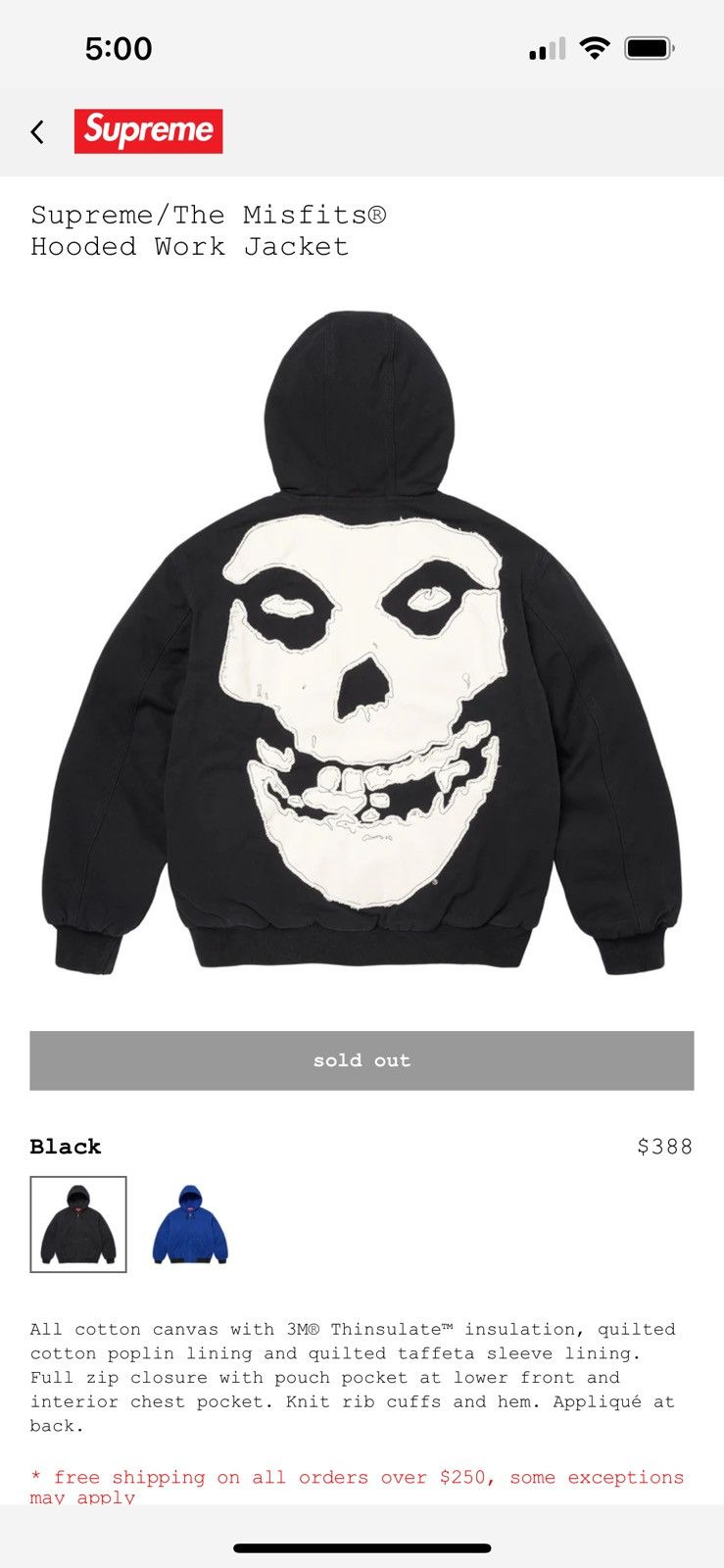 Misfits × Supreme Supreme x The Misfits Hooded Work Jacket Size M Skull Rare Size US S / EU 44-46 / 1 - 1 Thumbnail