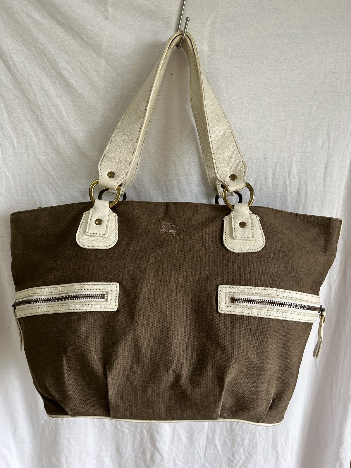 90s Burberry Boston Canvas Leather Olive Green
