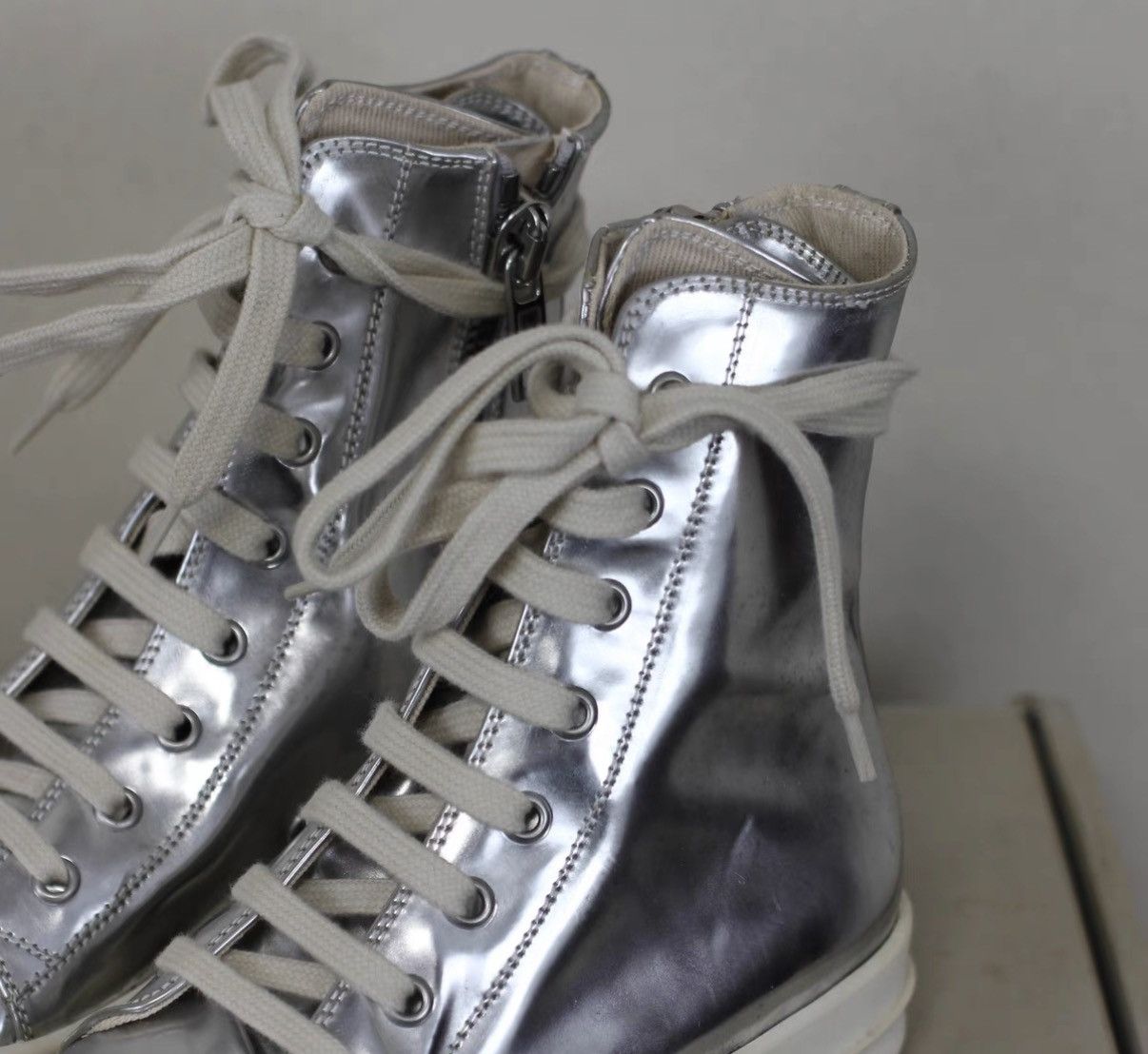 Rick Owens Rick Owens DRKSHDW Mirror Metallic High-Top Sneakers Size US 5 / IT 35 - 3 Thumbnail
