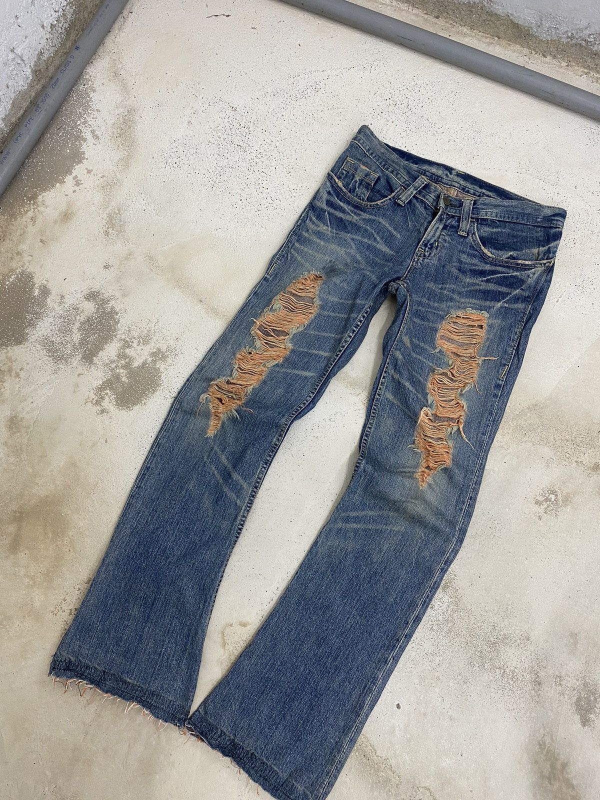 If Six Was Nine × Japanese Brand × Le Grande Bleu (L.G.B.) Flare Distressed Denim Orange Mud Jean Size US 30 / EU 46 - 3 Thumbnail