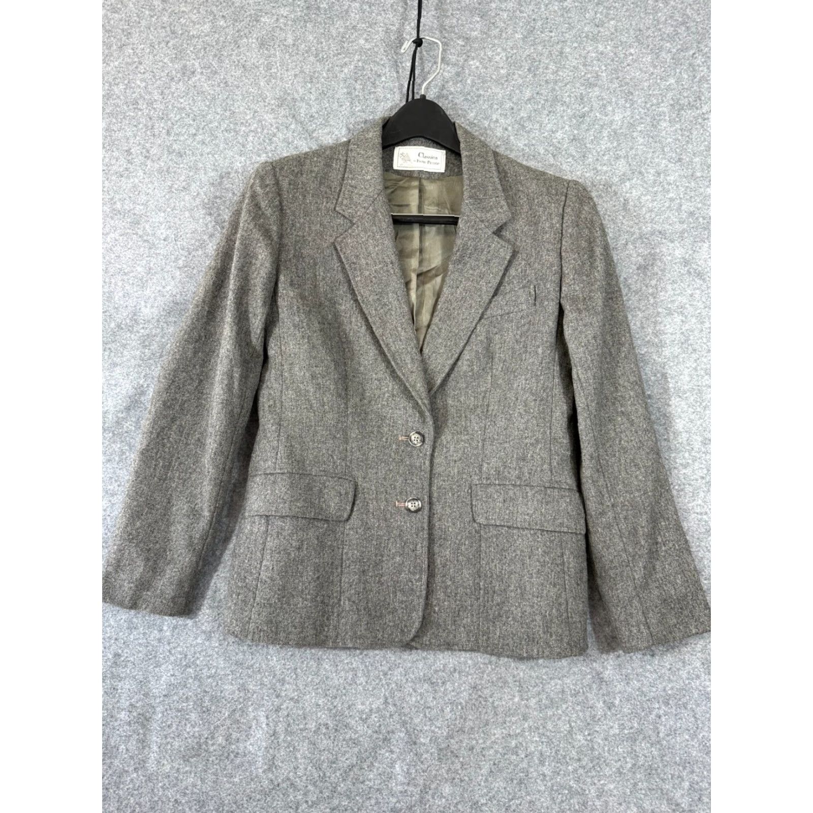 Evan Picone VINTAGE Classica Evan-Picone Wall Blazer Jacket Womens 8 Heather Gray Lined Notch Lapel Size M / US 6-8 / IT 42-44 - 2 Thumbnail