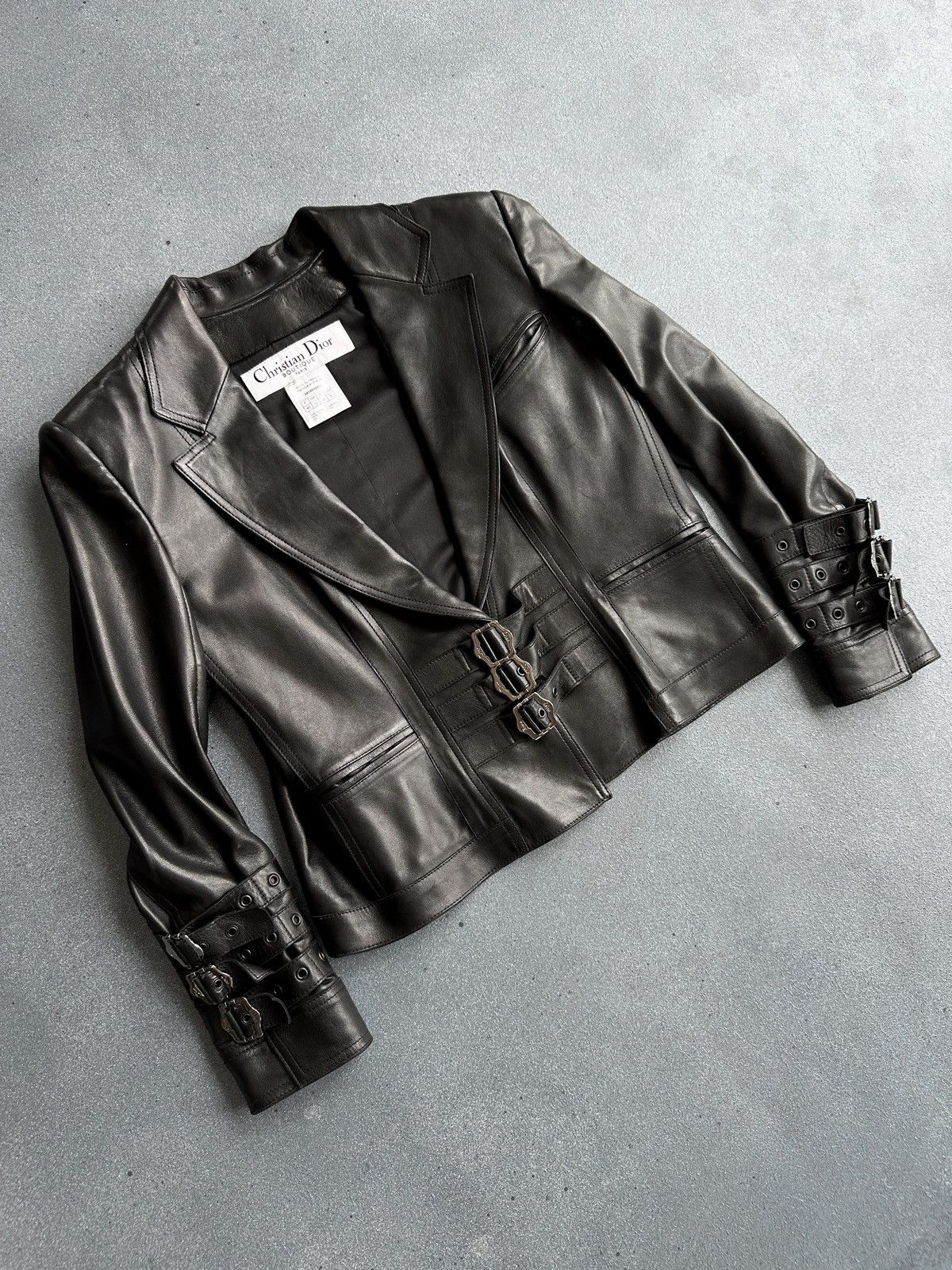 Christian Dior Monsieur DIOR by John Galliano Leather Black Bondage Buckle Jakcet Size M / US 6-8 / IT 42-44 - 12 Thumbnail