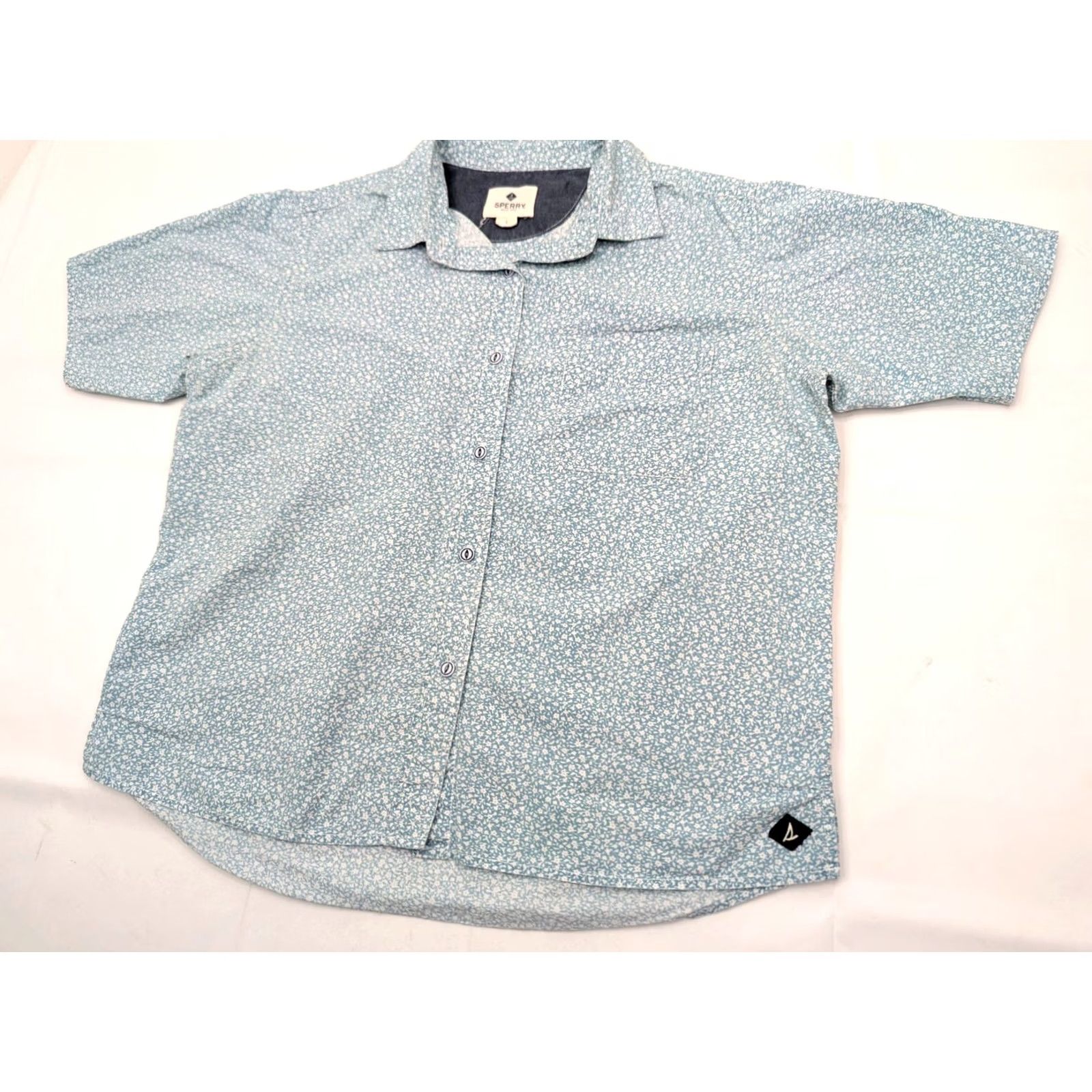 Sperry Sperry Button-Up Shirt - Women's Cotton Short Sleeve Hawaiian Style Blue Abstract Pattern, XS, Regular Fit, Blue Size XS / US 0-2 / IT 36-38 - 2 Thumbnail