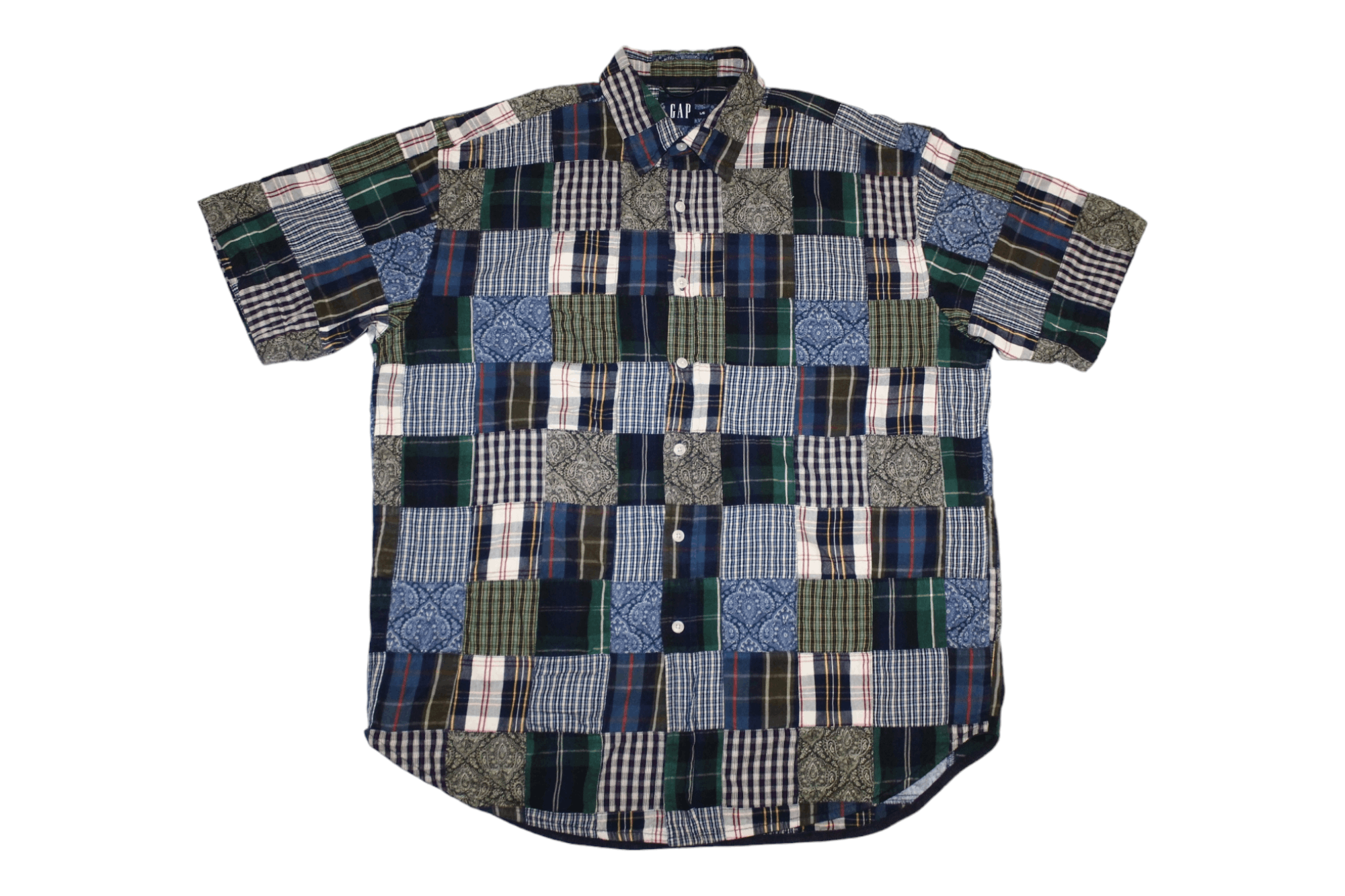 Japanese Brand RARE💥'00 GAP Boro Patchwork Flannel S/S Baggy Shirt Size US L / EU 52-54 / 3 - 1 Thumbnail