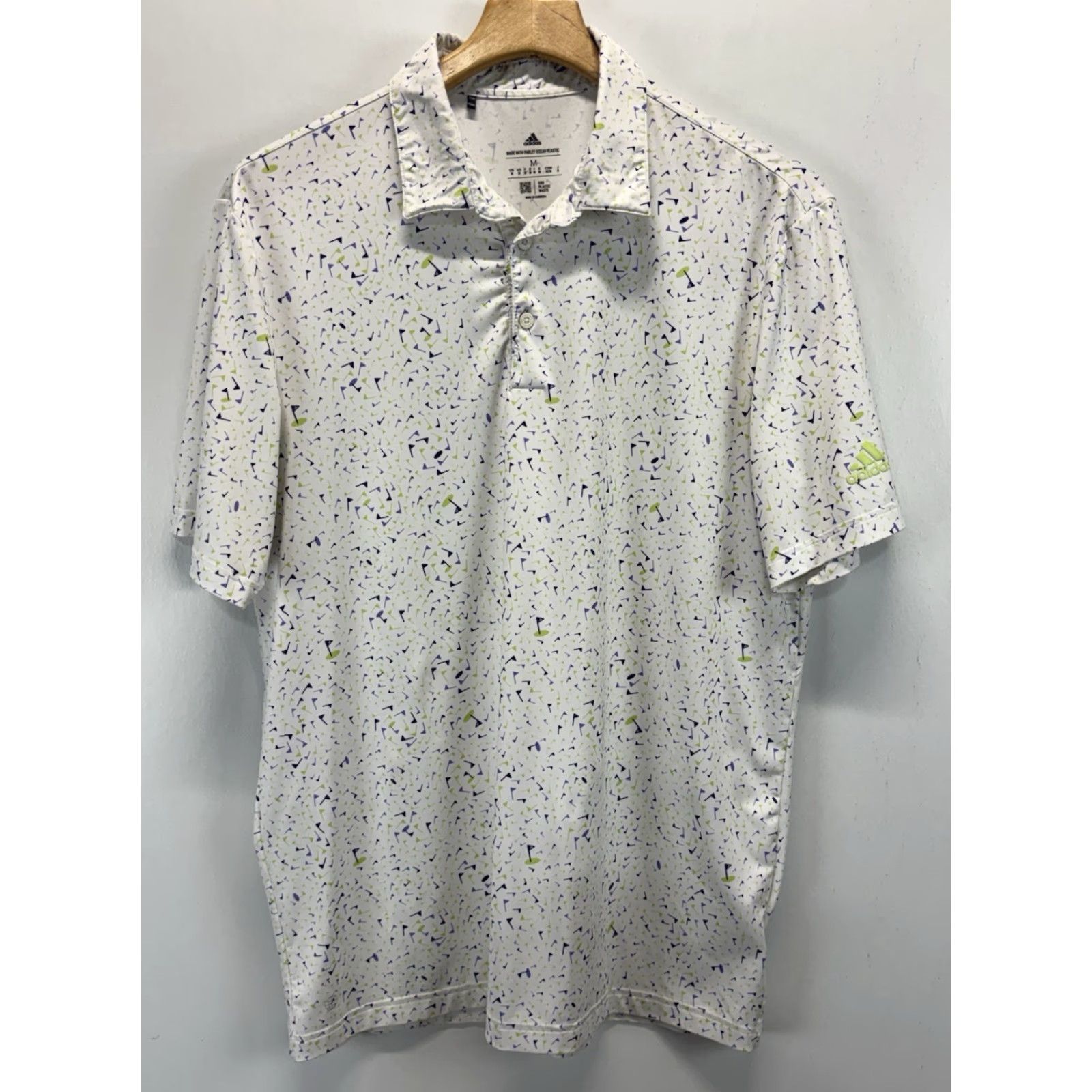 Adidas Adidas Golf Polo Mens M White Parley Primegreen AOP Flag Print Performance Shirt Polo Size US M / EU 48-50 / 2 - 2 Thumbnail