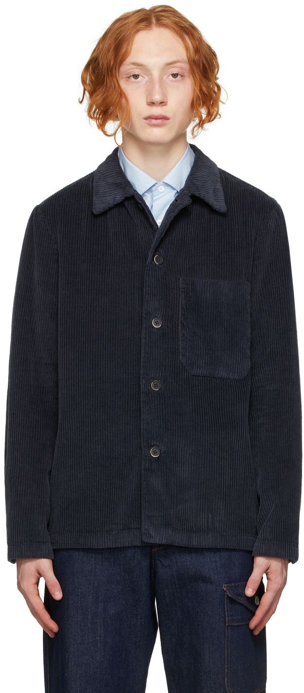 image of Barena x Barena Venezia $540 Navy Corduroy Overshirt Jacket Chore Coat Navy Size 50, Men's