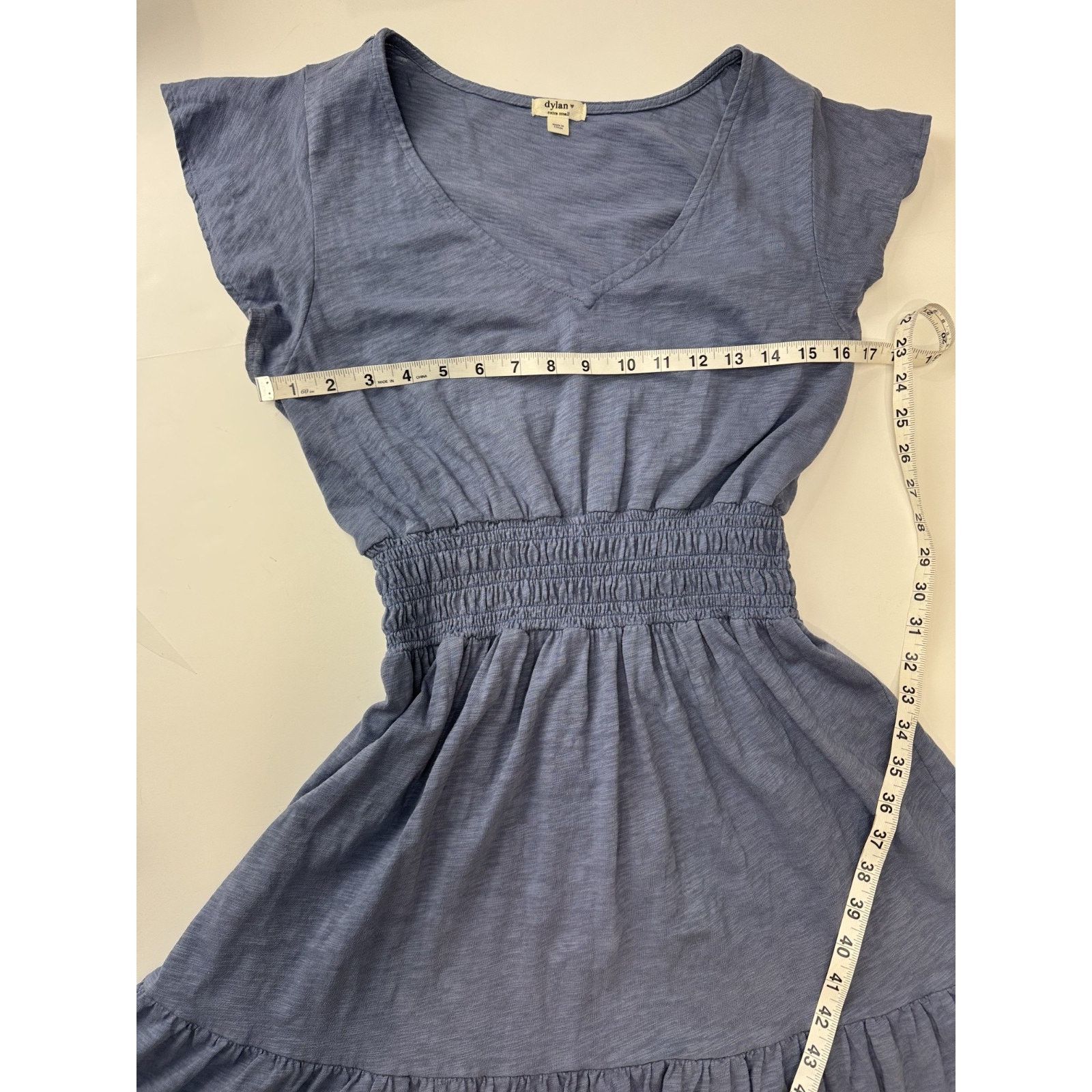 dylan Dylan Blue Cotton Smocked Waist Dress XS V Neck Tiered Boho Size XS / US 0-2 / IT 36-38 - 5 Thumbnail