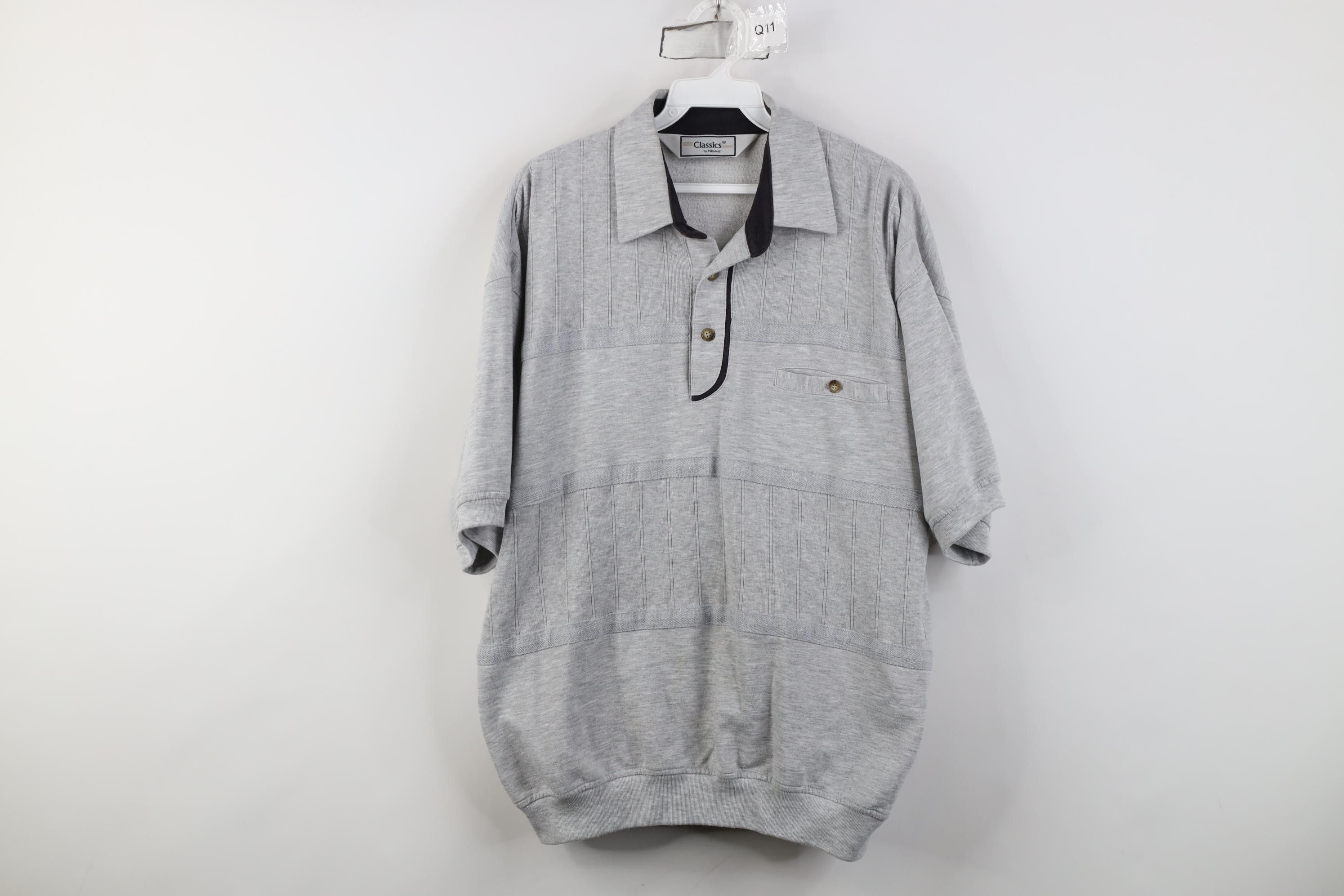 Vintage Vintage 90s Streetwear Ribbed Knit Pullover Polo Shirt Gray Size US L / EU 52-54 / 3 - 1 Thumbnail