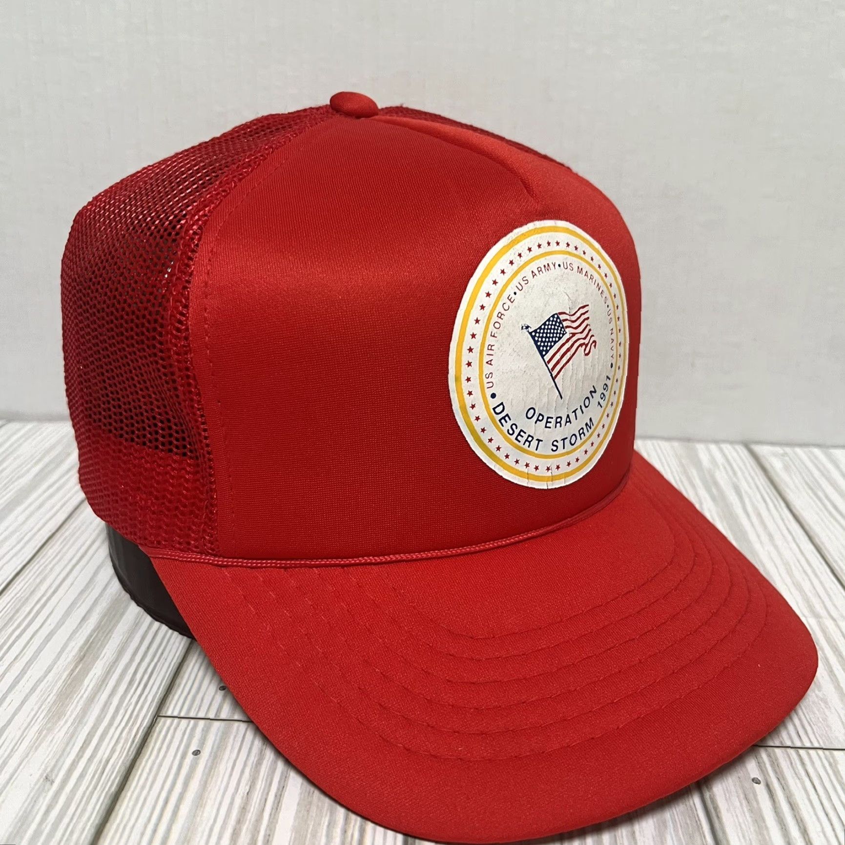 Vintage VINTAGE Operation Desert Storm 1991 Hat Cap Snap Back Rope Trucker Army Marines Navy Mens Trucker Hat Red 90s USA Sports Outdoor Accessories Size ONE SIZE - 7 Thumbnail