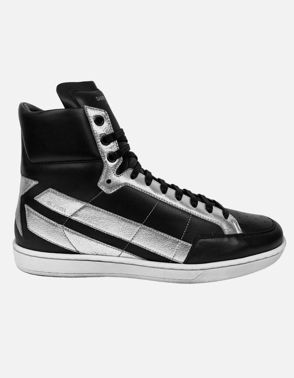 Yves Saint Laurent SAINT LAURENT MEN STAR-BACK LEATHER HIGHTOP BLACK SILVER Size US 11 / EU 44 - 6 Thumbnail