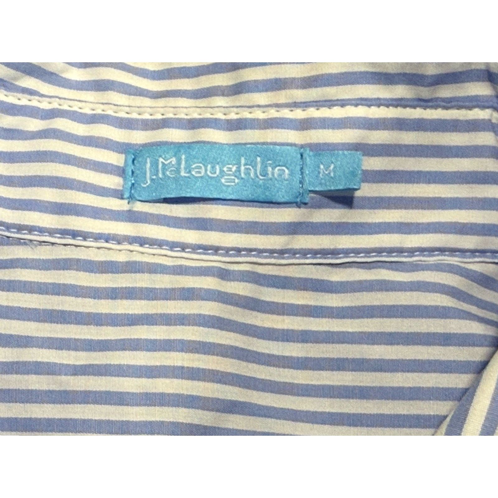 J.McLaughlin J. McLaughlin Shirt Dress Women M Blue-White Striped Midi Collared Pocket Button-Down Casual Dress Size M / US 6-8 / IT 42-44 - 6 Thumbnail