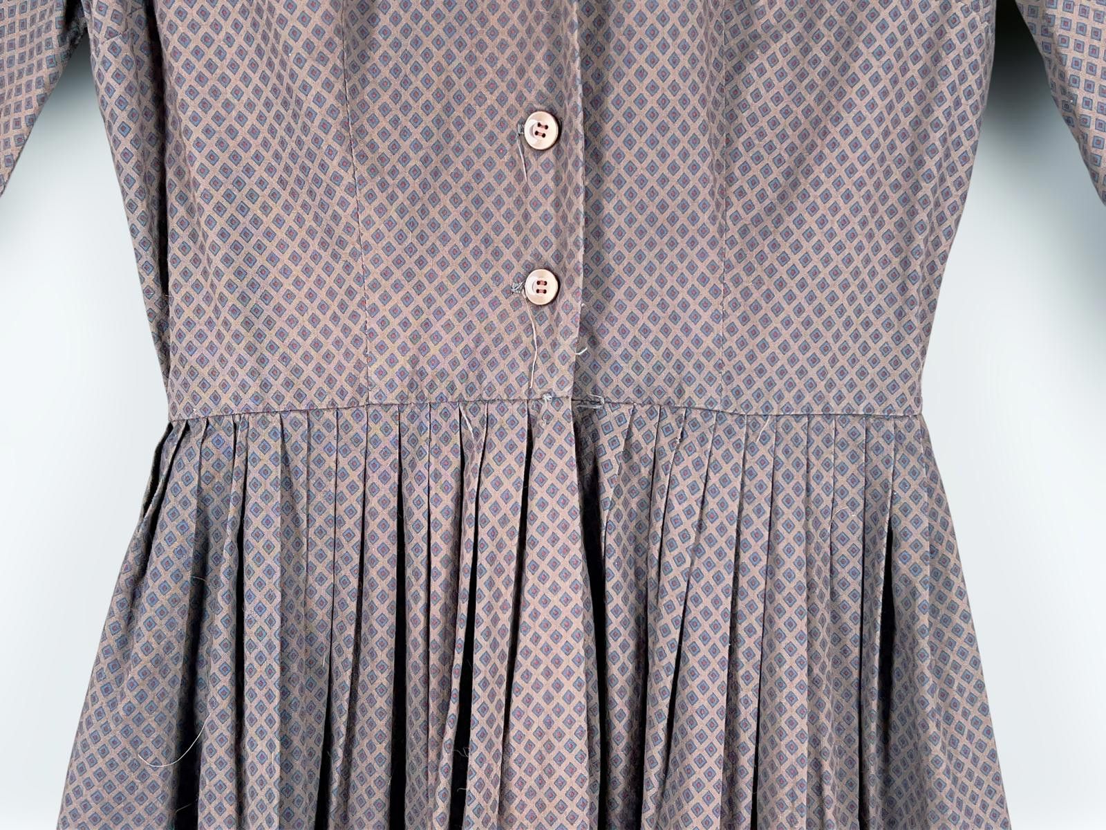 Designer 1950s Cotton Day Dress Flared Skirt 50s Size 10 Size L / US 10 / IT 46 - 4 Thumbnail