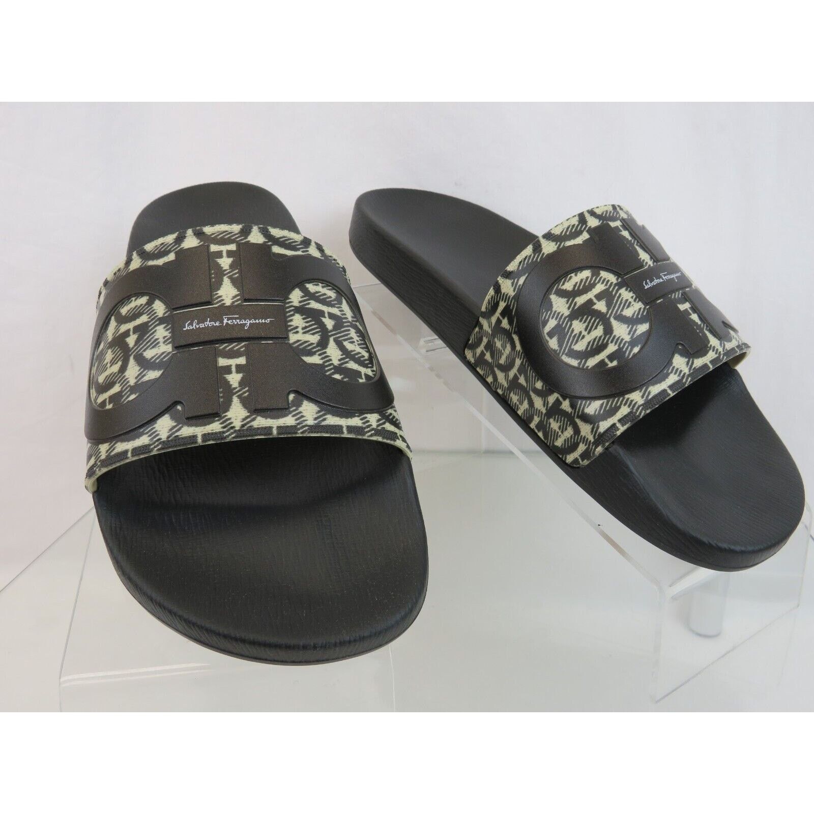 Salvatore Ferragamo FERRAGAMO GROOVE 6 BEIGE BLACK GANCINI LOGO SANDALS 10 Size US 10 / EU 43 - 4 Thumbnail