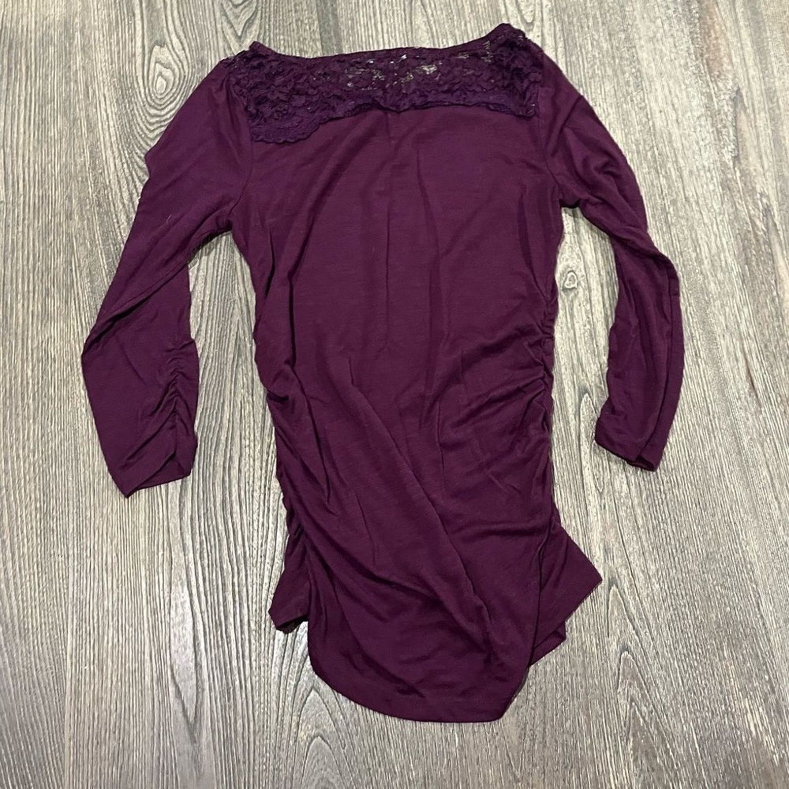 Vintage Maurices Lace Yoke Blouse Ruched Long Sleeve Boat Neck Sz M Size M / US 6-8 / IT 42-44 - 2 Thumbnail