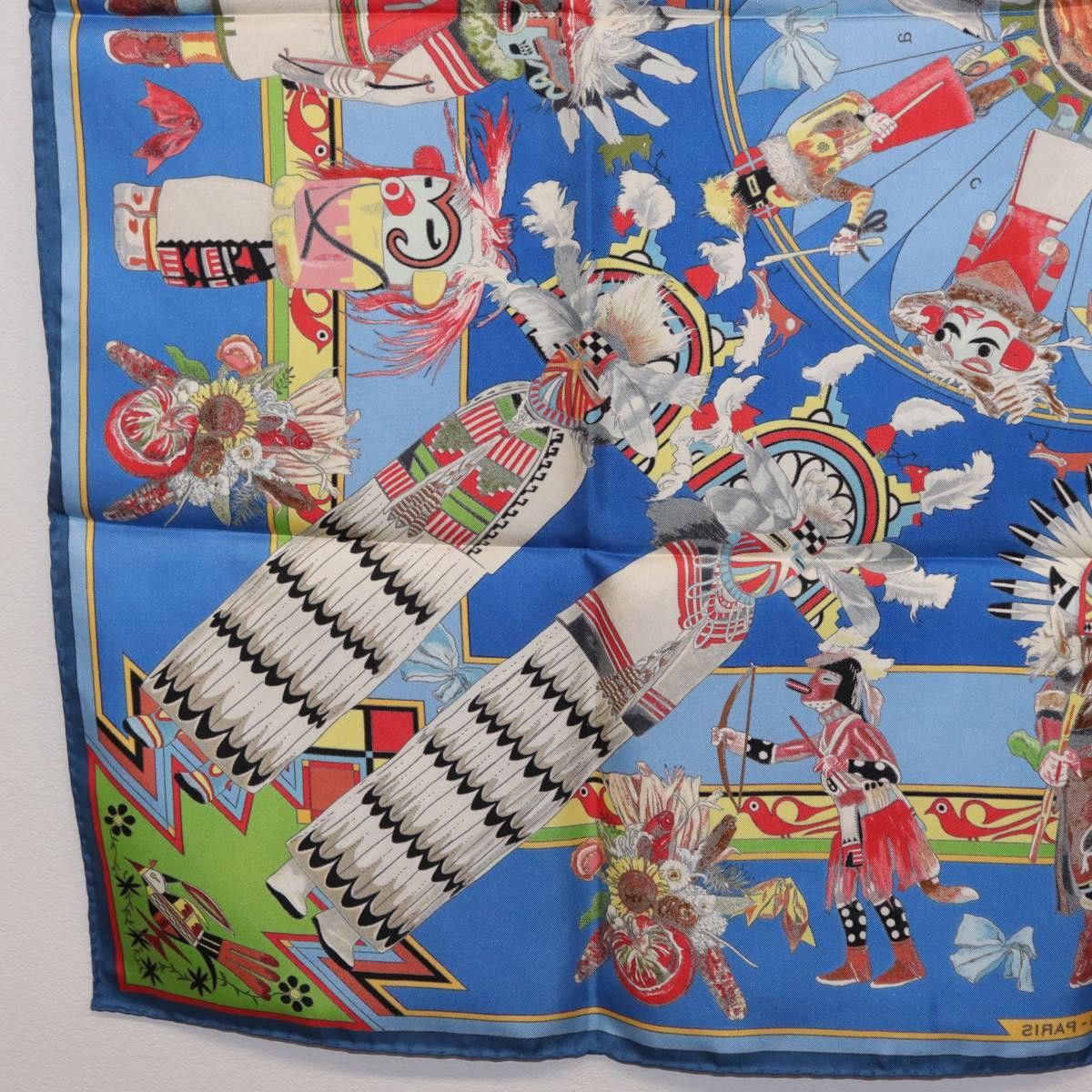 Hermes HERMES Carre 90 Scarf Silk Blue Red "KACHINAS" Auth ki6872M Size ONE SIZE - 20 Thumbnail