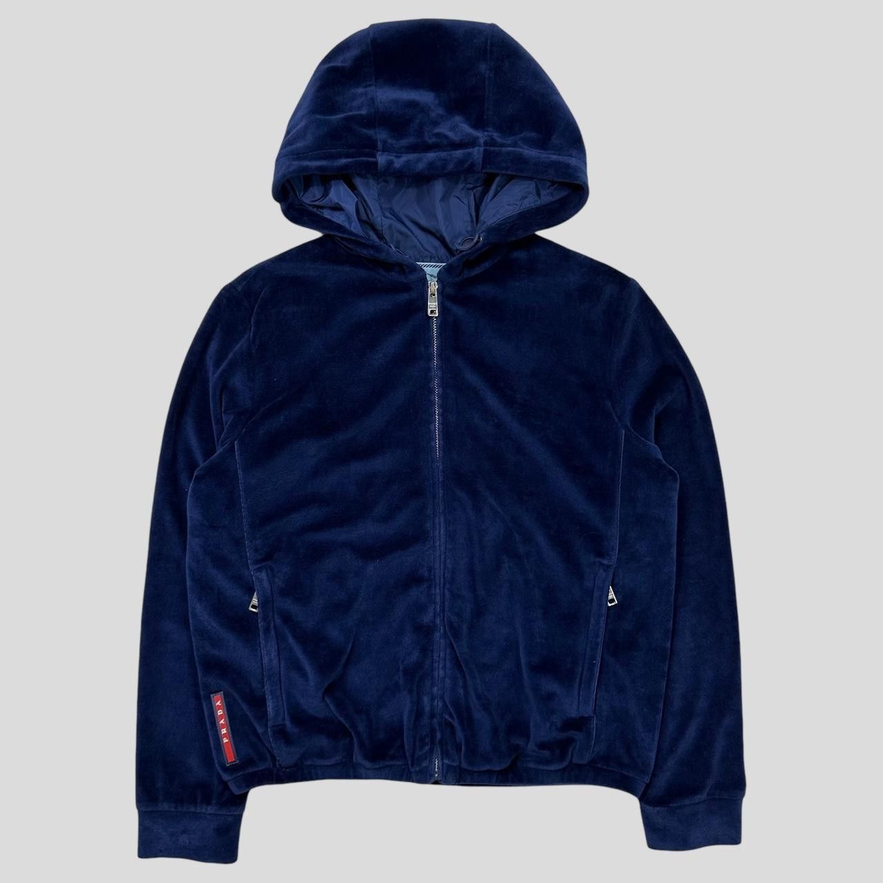 image of Prada Milano 2014 Velour Red Tab Hoodie - Xs/s in Blue, Women's