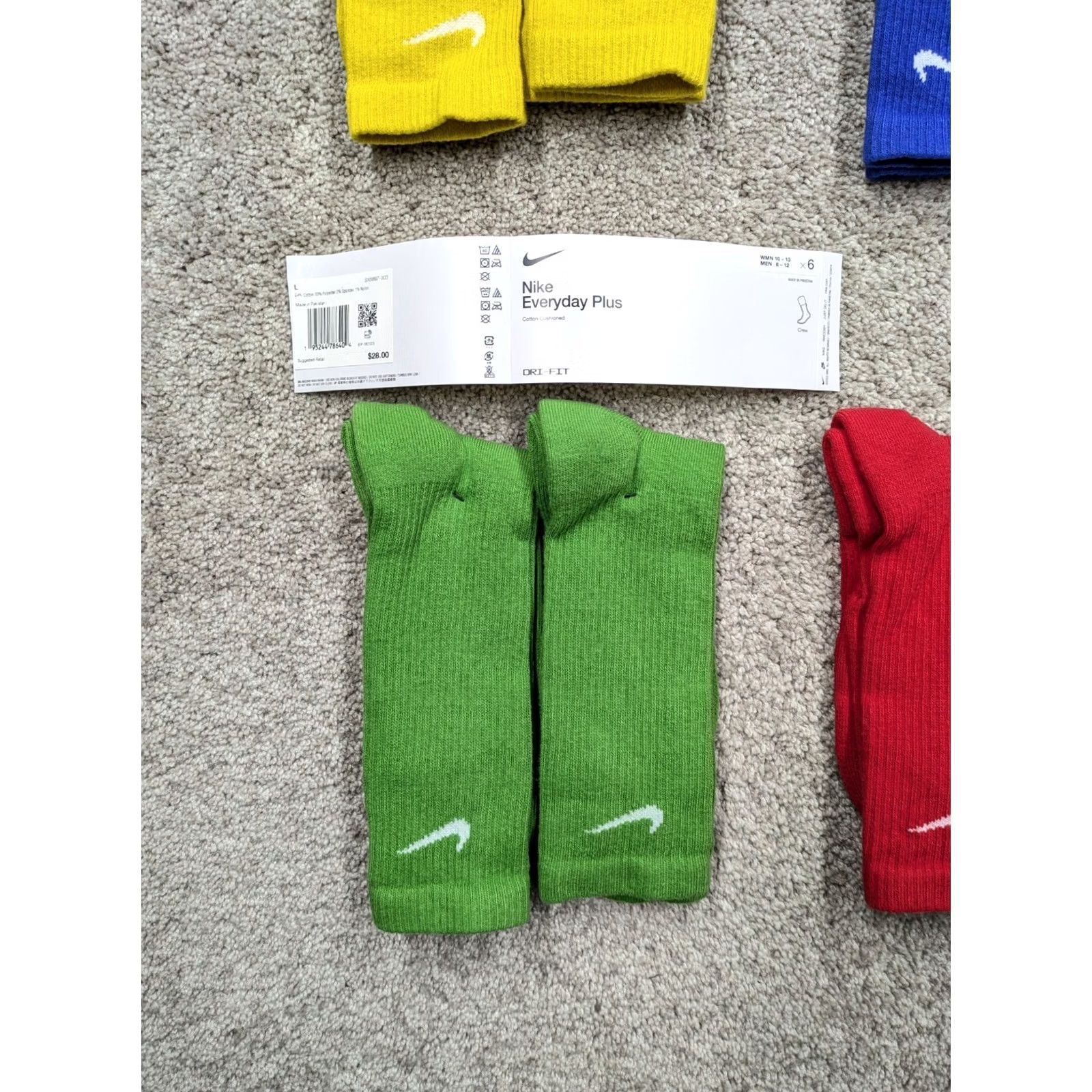 Nike Nike Dri-FIT Everyday Plus Cushioned Crew Socks 2 Pair Men Medium Yellow NEW Size ONE SIZE - 5 Thumbnail