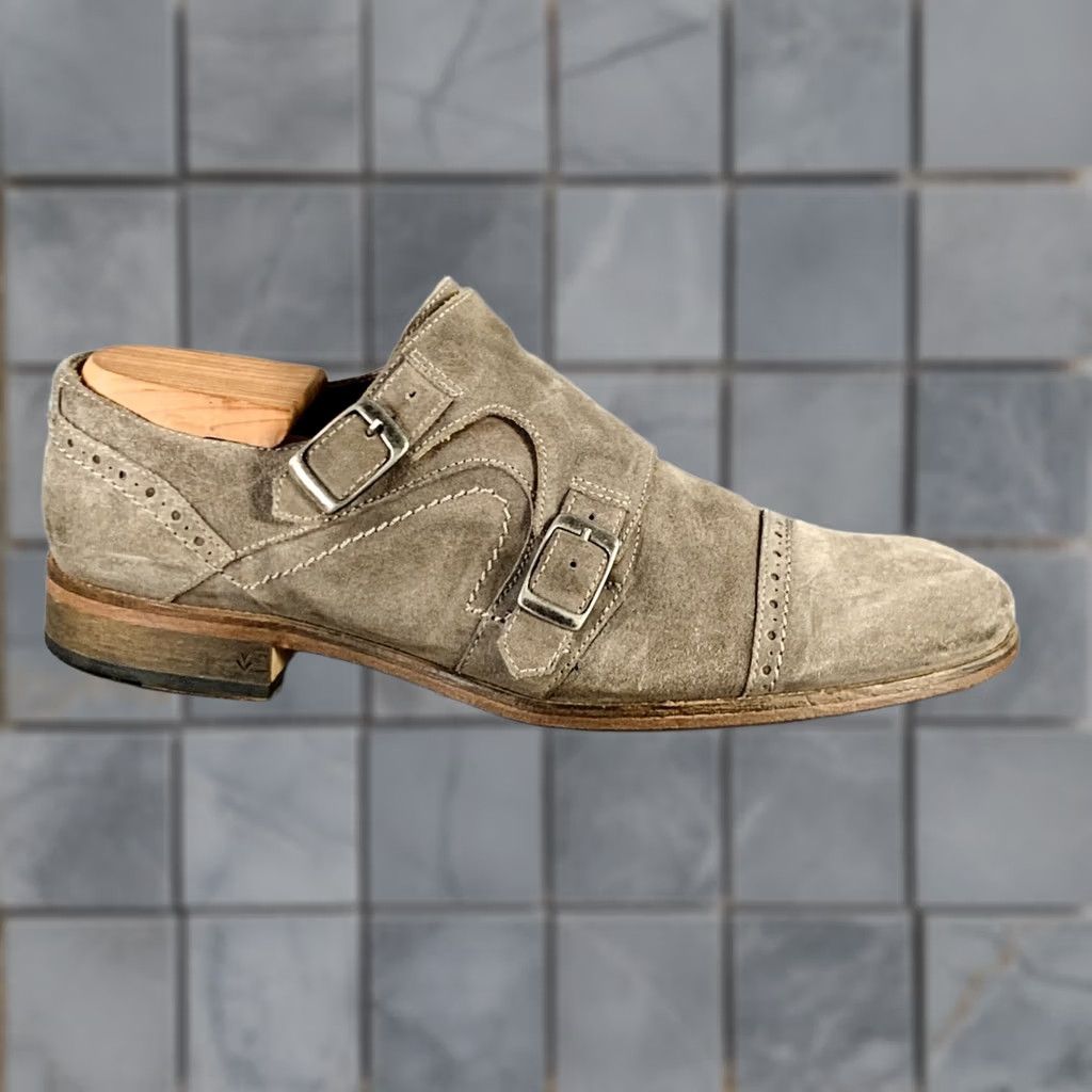 John Varvatos JOHN VARVATOS Size 9.5 Grey Suede Perforated Double Monk Strap Loafers Size US 10 / EU 43 - 1 Thumbnail