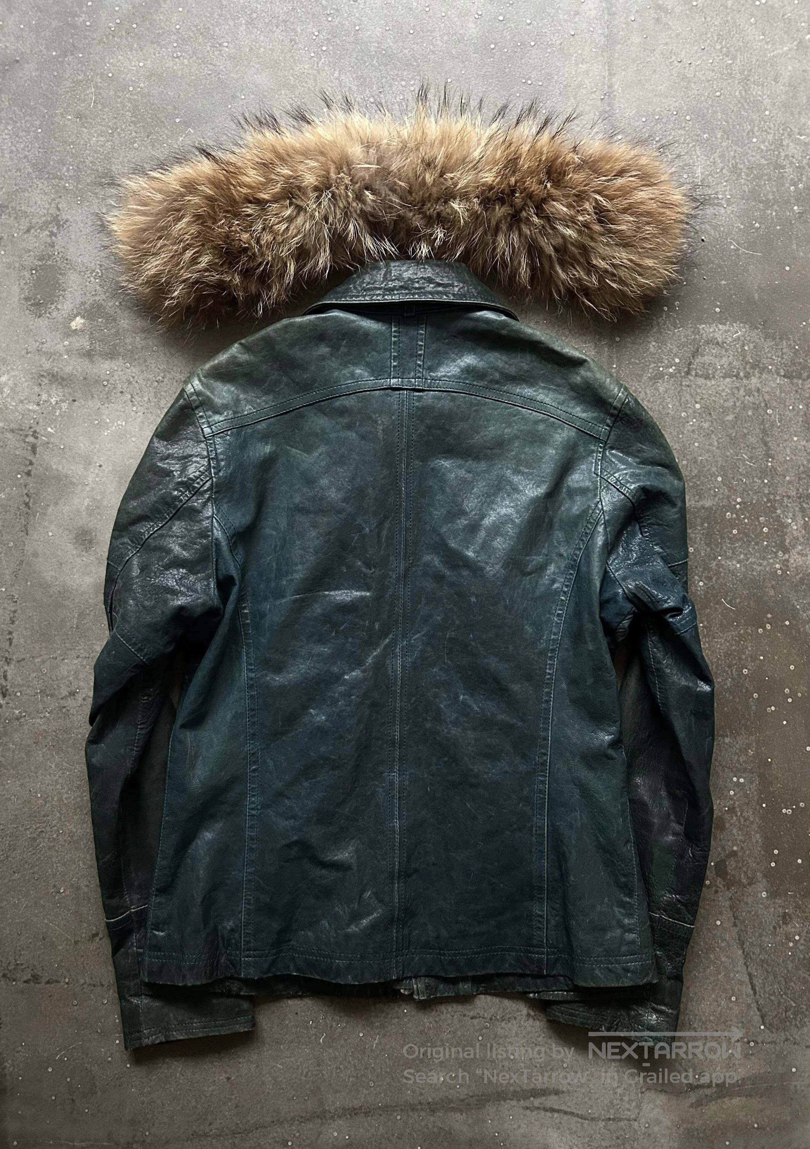 Japanese Brand detachable fur collar distressed leather jacket. Size US M / EU 48-50 / 2 - 7 Thumbnail