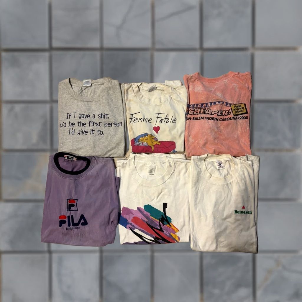 Vintage VINTAGE Lot of 6 Crew T-Shirt Men’s Tee Art Cat Beer Surf Single Stitch 5316 Size US S / EU 44-46 / 1 - 1 Thumbnail