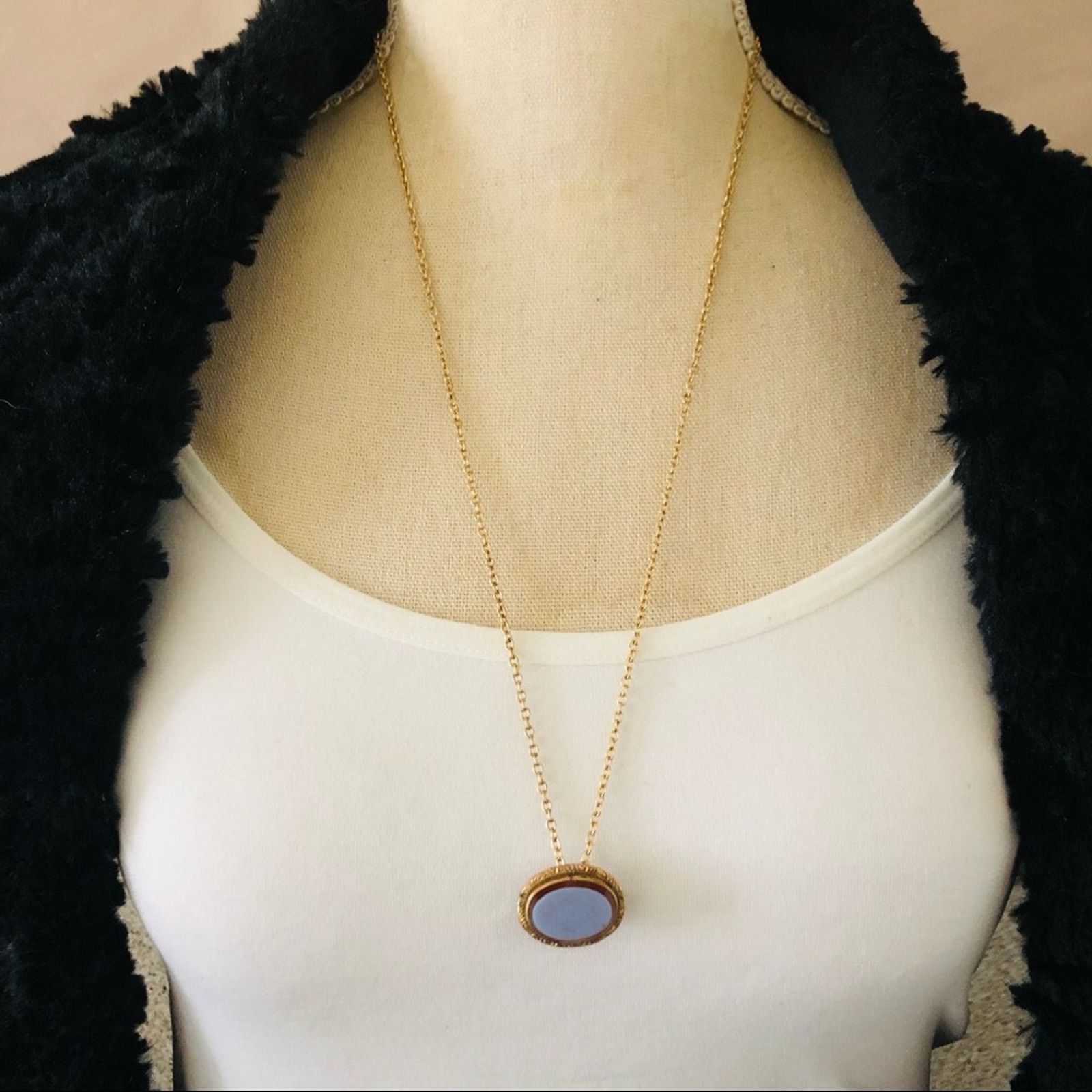 Vintage Vintage repurpose etched glass pendant on chain necklace Size ONE SIZE - 1 Thumbnail