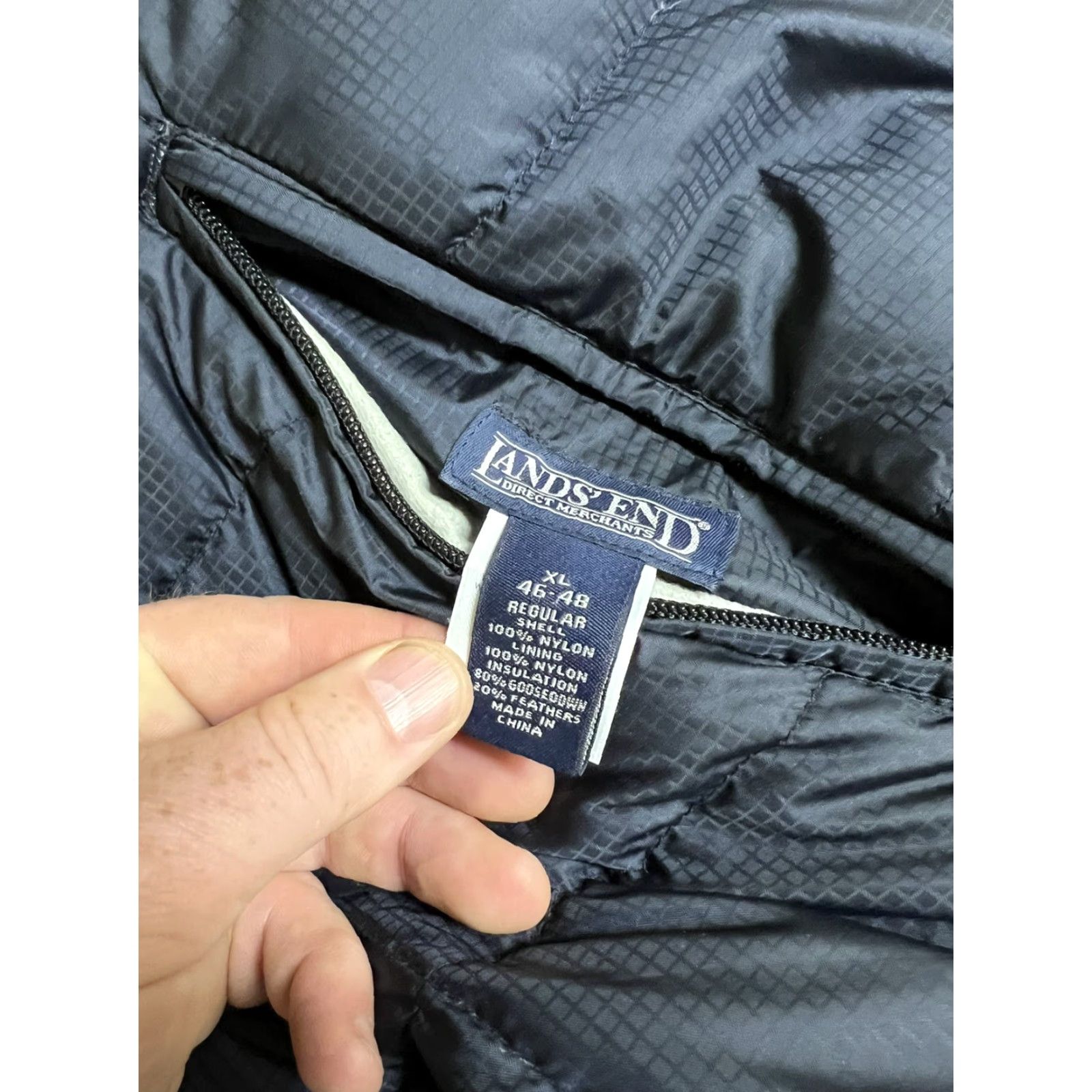 Lands' End VINTAGE? No; but Lands' End Down Vest XL Mens Blue Yellow Reversible Quilted Puffer Zip Short Sleeve? Size US XL / EU 56 / 4 - 7 Thumbnail