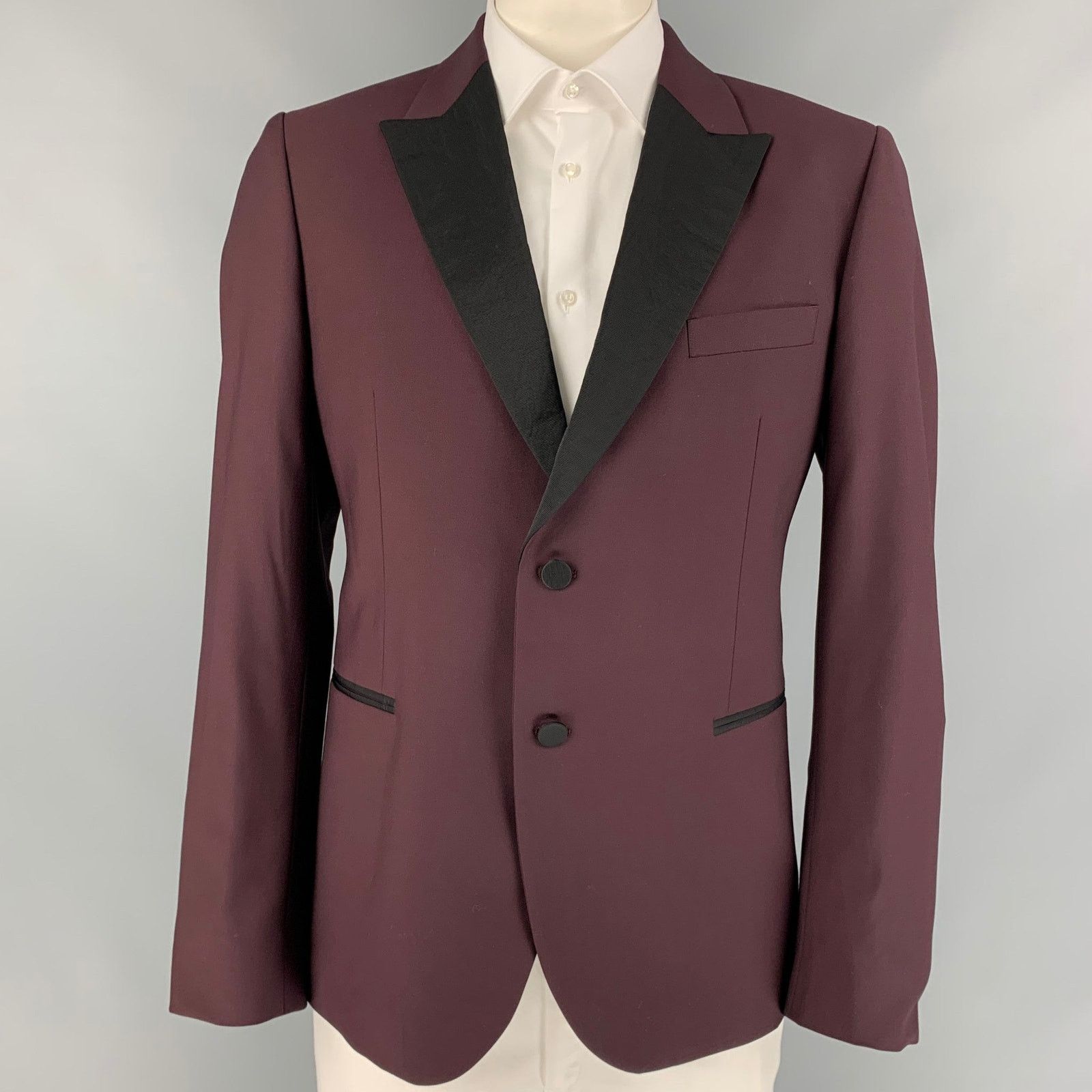 Paul Smith Size 46 Burgundy & Black Wool Peak Lapel Sport Coat Size 46R - 1 Thumbnail