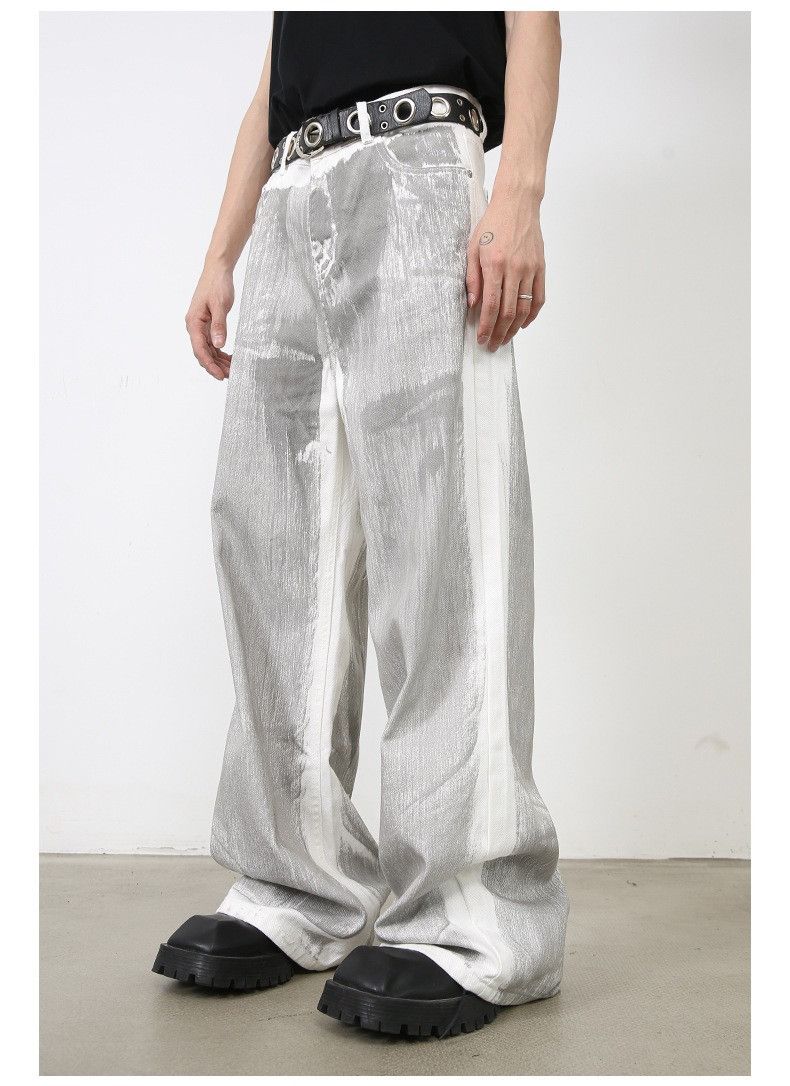 image of Baggy Painted Denim Jeans in White/Gray, Men's (Size 32)