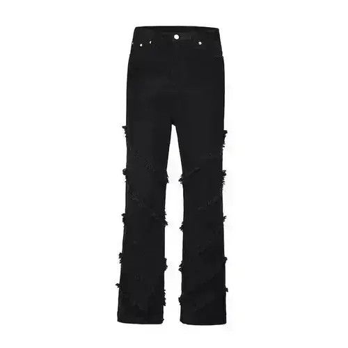 Japanese Brand Black Frayed Stacked Denim Jeans Size US 32 / EU 48 - 3 Thumbnail