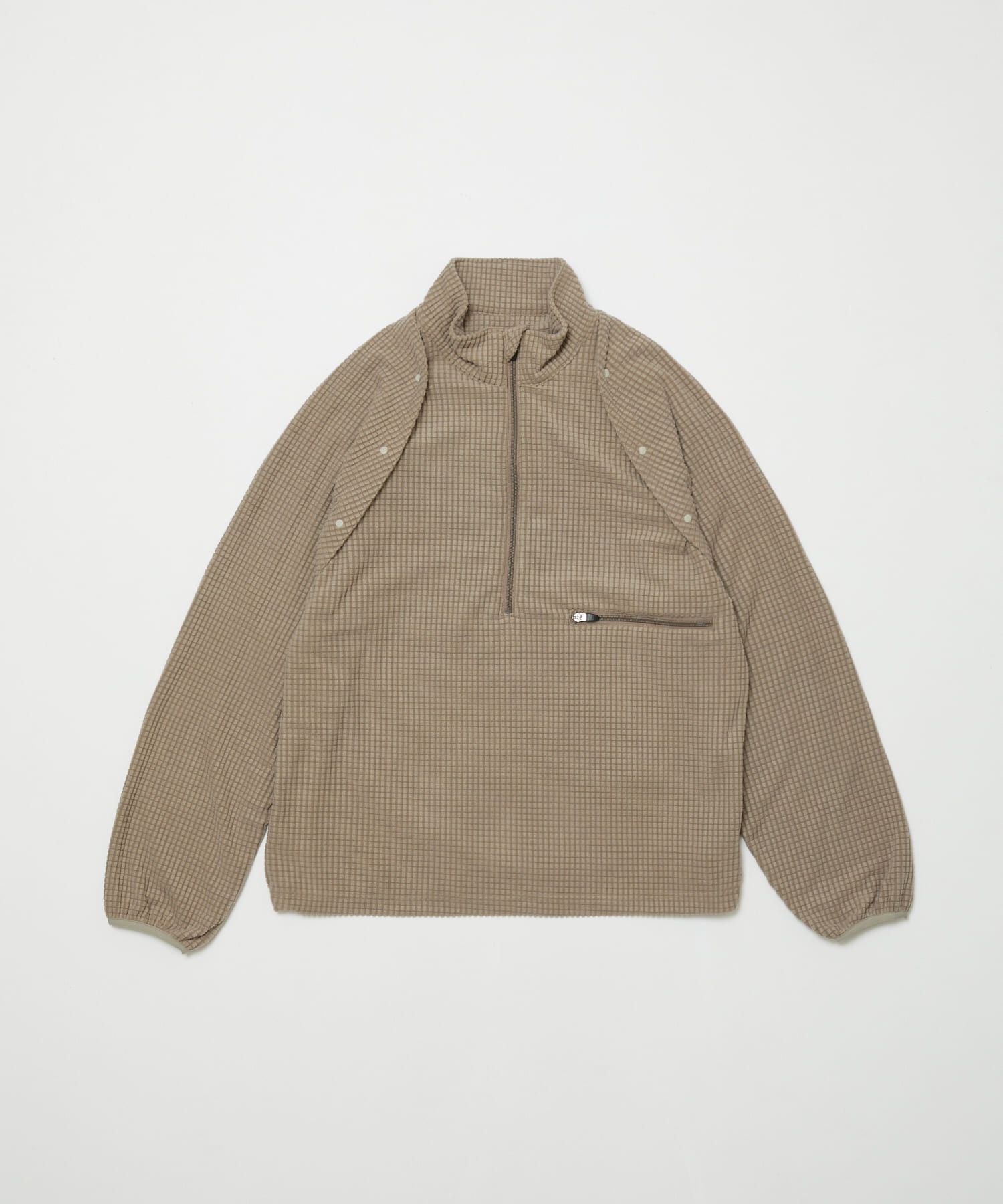 Japanese Brand DETACHABLE SLEEVE GRID FLEECE PULL OVER | Baloriginal. Size US M / EU 48-50 / 2 - 1 Thumbnail
