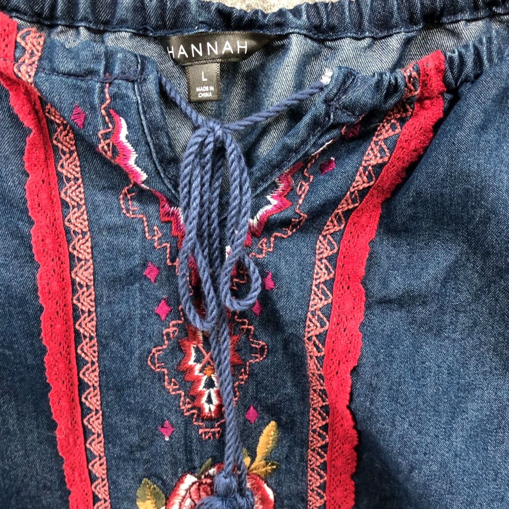 Vintage HANNAH Blouse Chambray Off Shoulder Bell Sleeve Embroidered Womens L Size L / US 10 / IT 46 - 7 Thumbnail