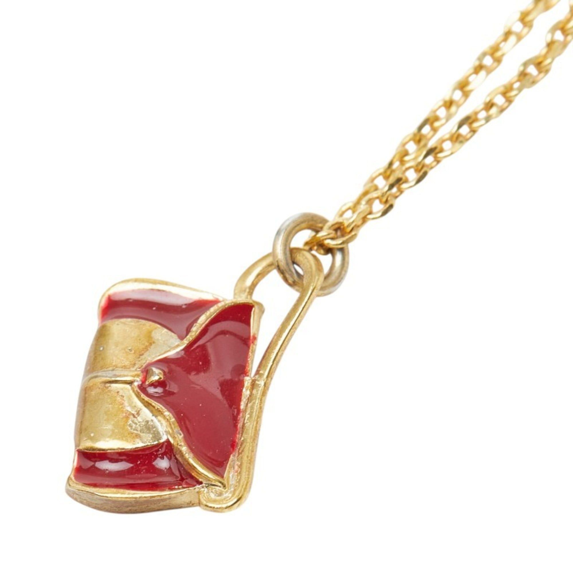 Celine Celine handbag motif chain pendant necklace, gold and red plated enamel, for women. CELINE Size ONE SIZE - 1 Thumbnail