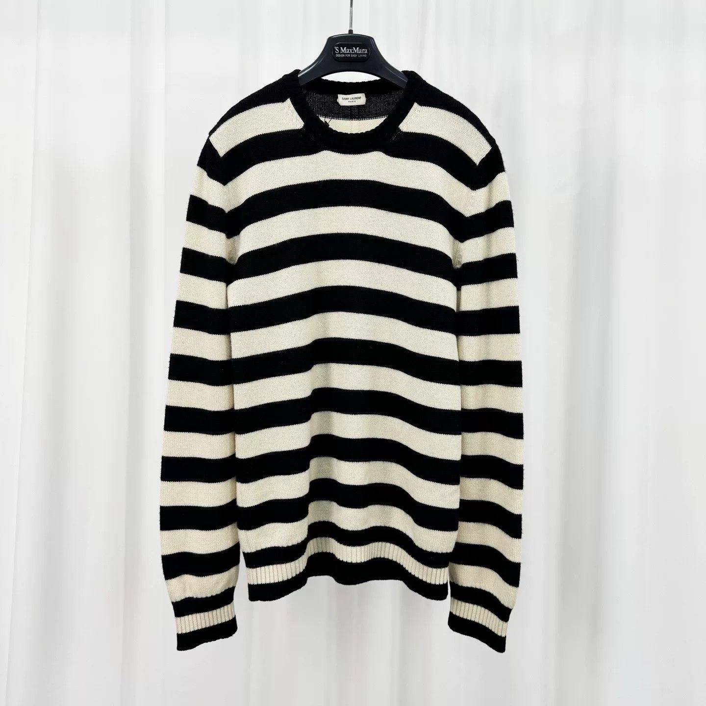 Saint Laurent Paris black and white striped wool knit sweater Size US L / EU 52-54 / 3 - 1 Thumbnail