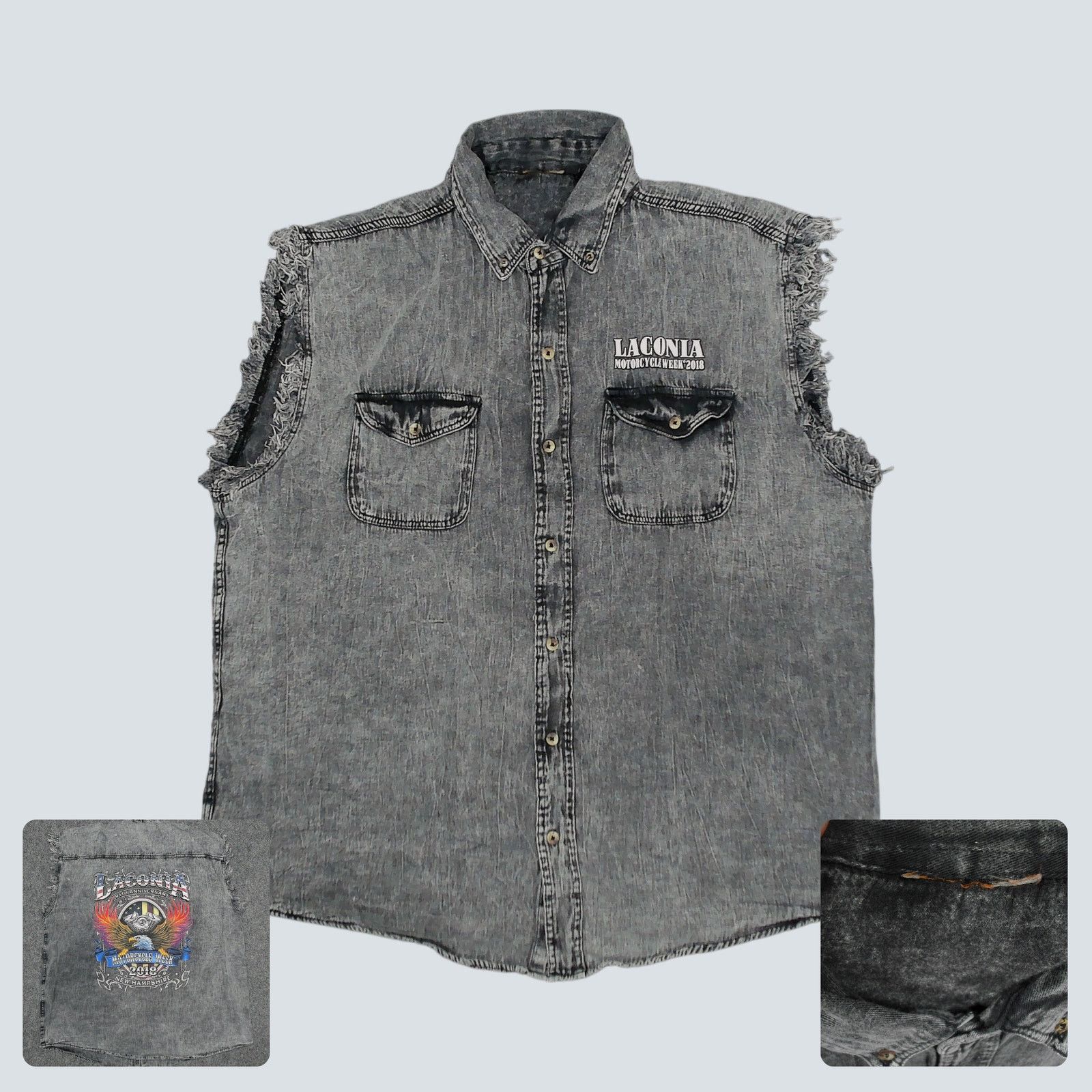 Vintage Custom / Oversized Distressed Acid Wash Biker Vest 3XL Size US XXL / EU 58 / 5 - 1 Thumbnail
